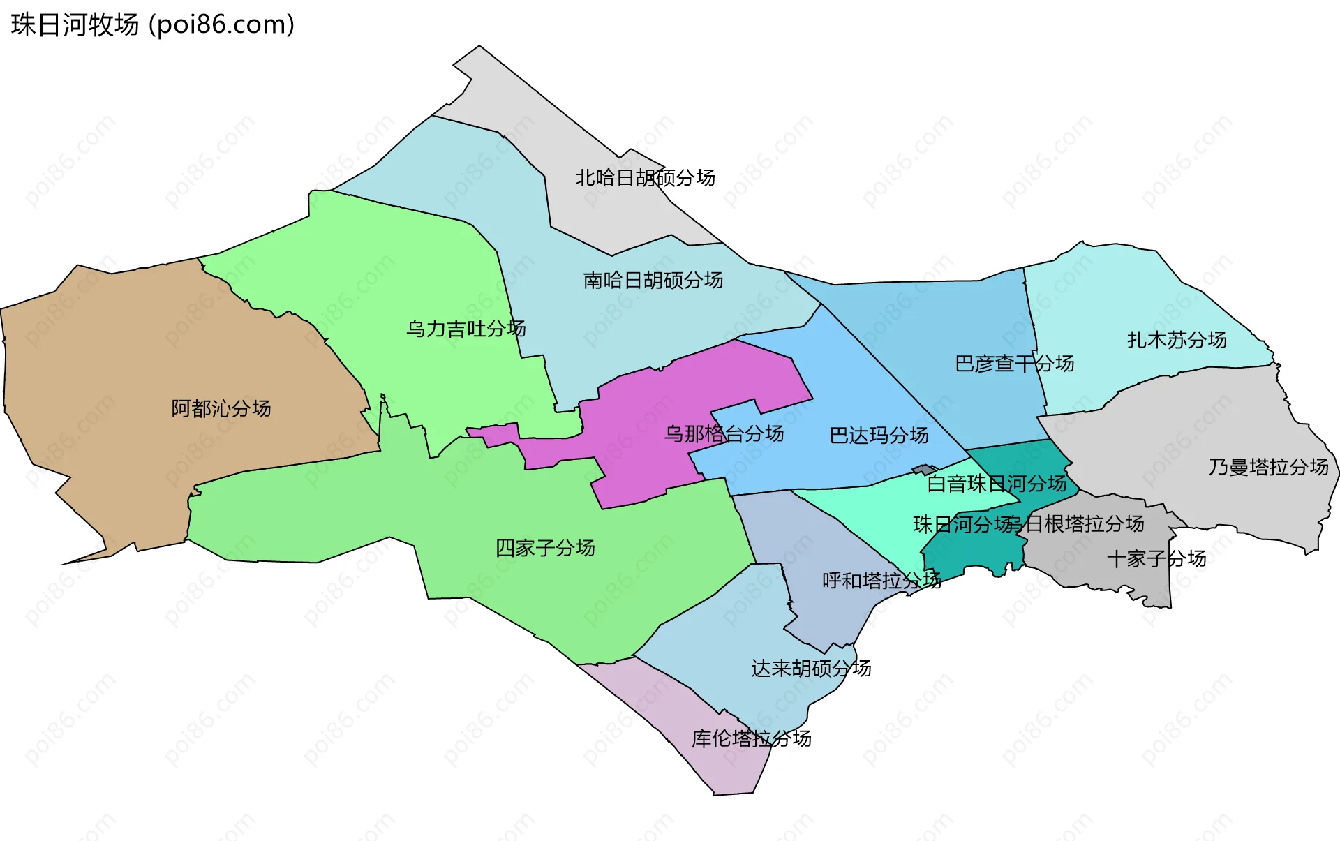 珠日河牧场边界地图(五级行政区划)
