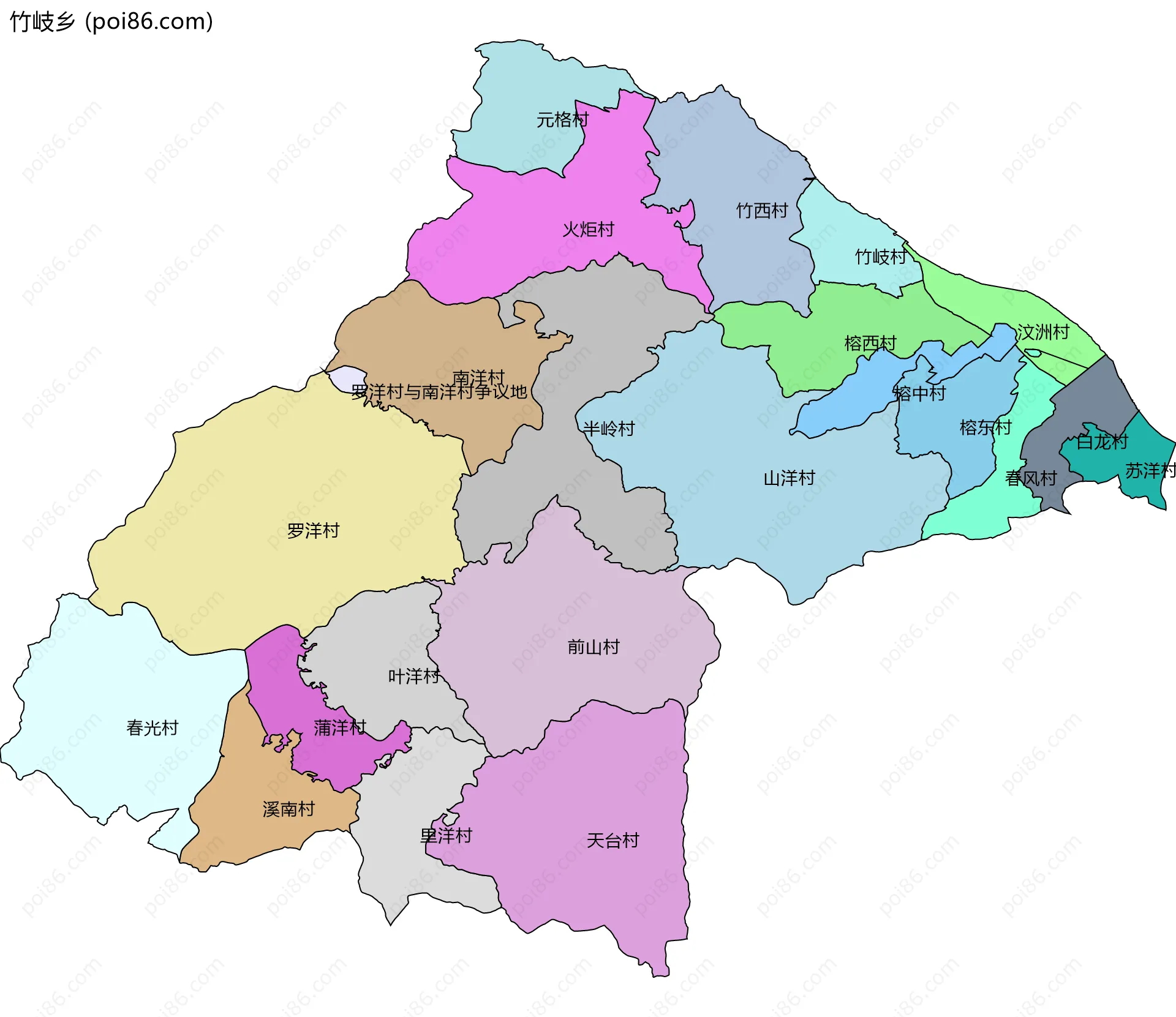 竹岐乡边界地图(五级行政区划)