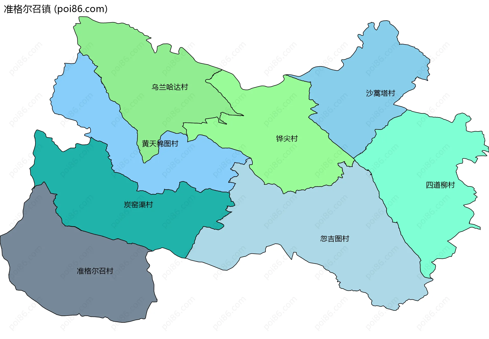 准格尔召镇边界地图(五级行政区划)