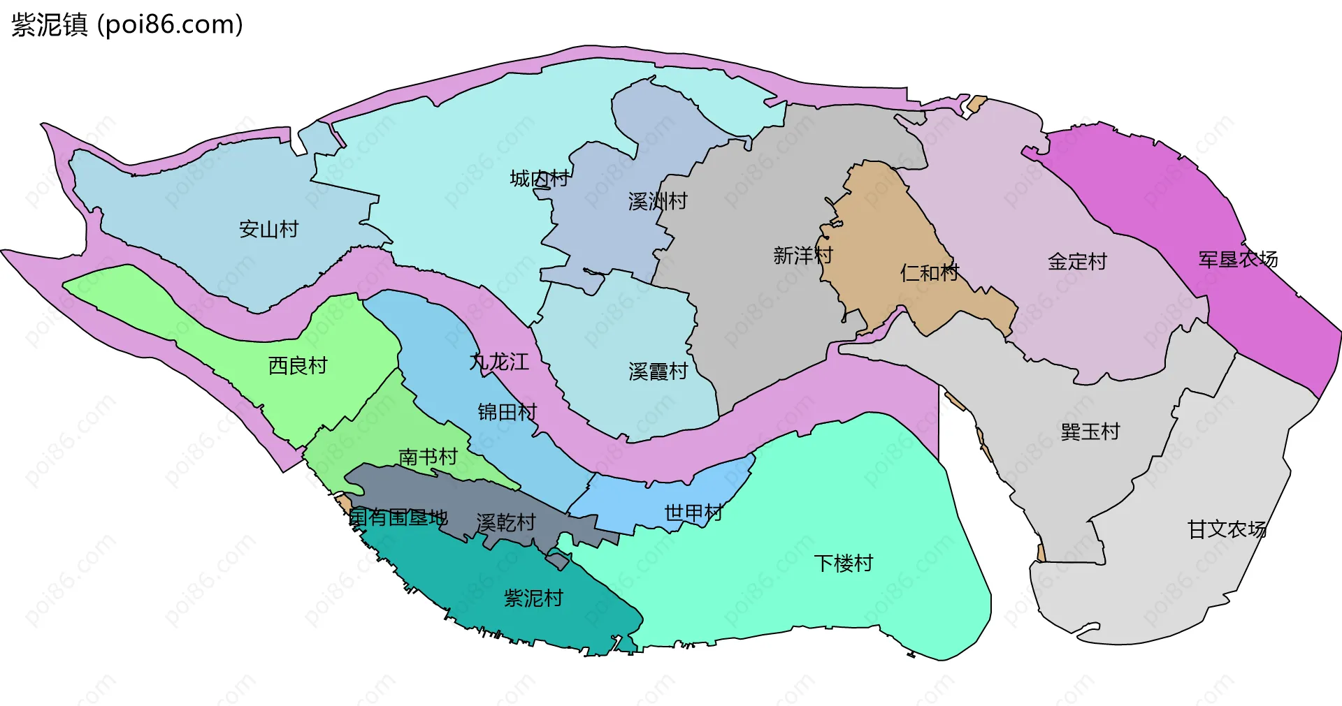 紫泥镇边界地图(五级行政区划)