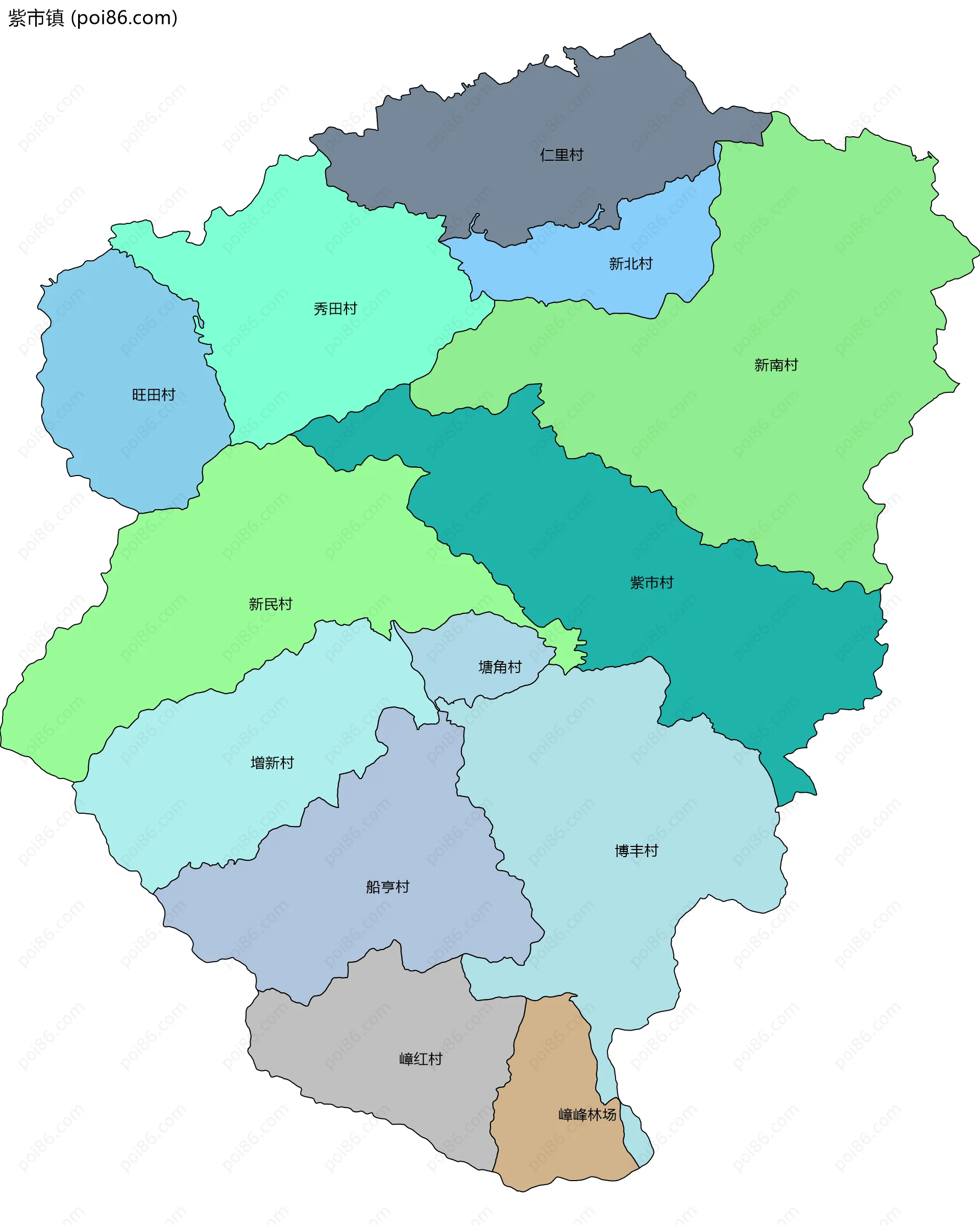 紫市镇边界地图(五级行政区划)