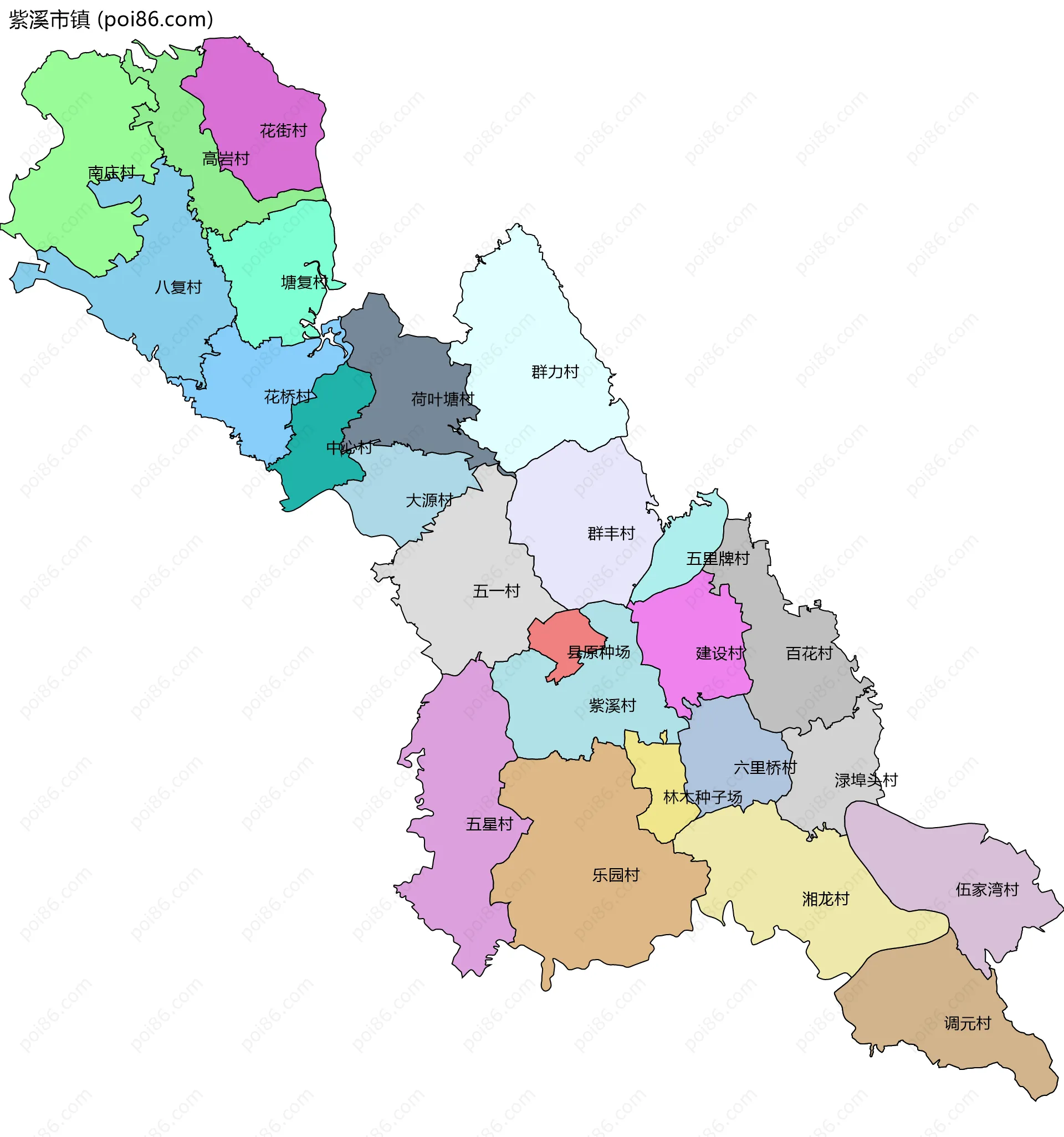 紫溪市镇边界地图(五级行政区划)