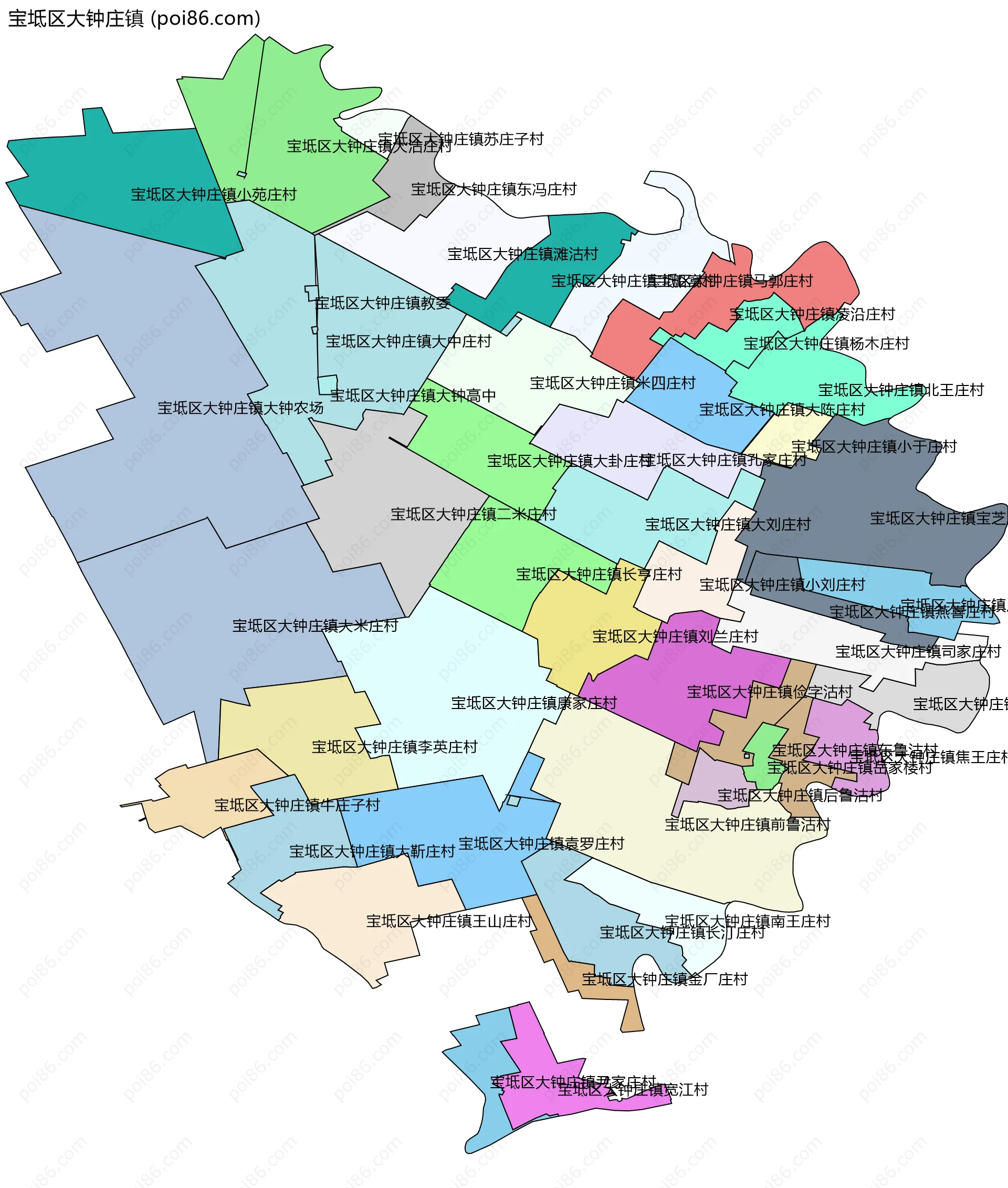 宝坻区大钟庄镇边界地图(五级行政区划)