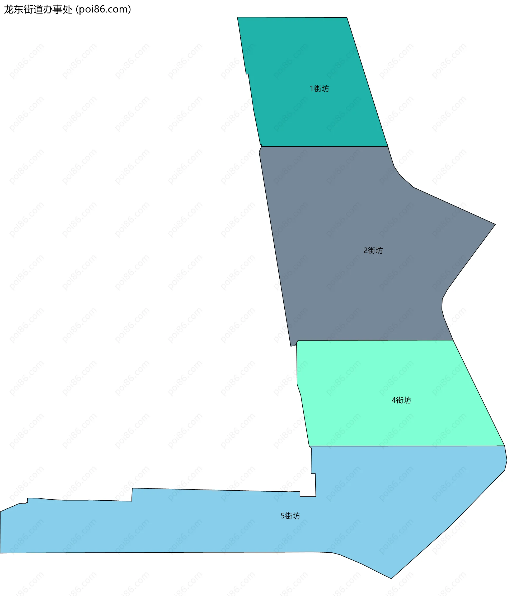 龙东街道办事处边界地图(五级行政区划)