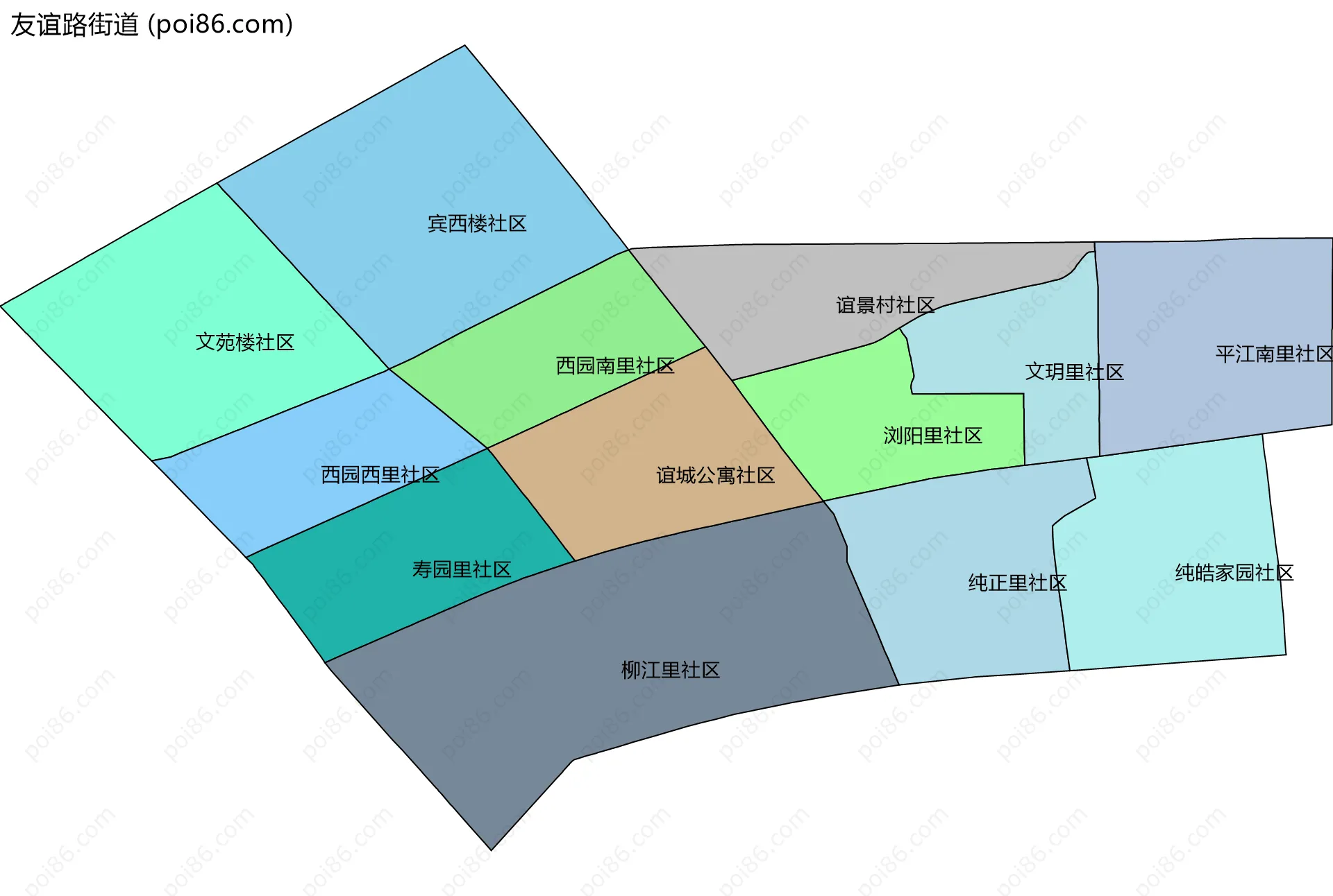 友谊路街道边界地图(五级行政区划)