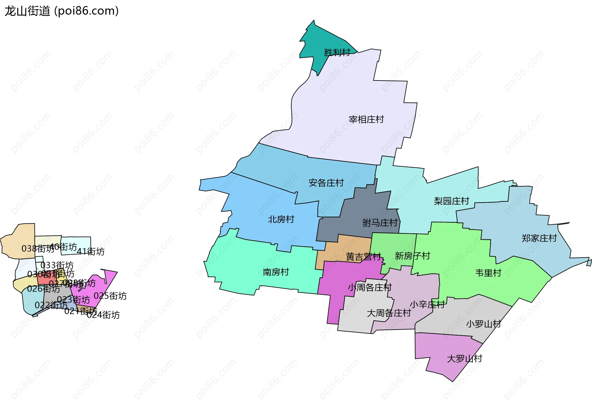 龙山街道边界地图(五级行政区划)