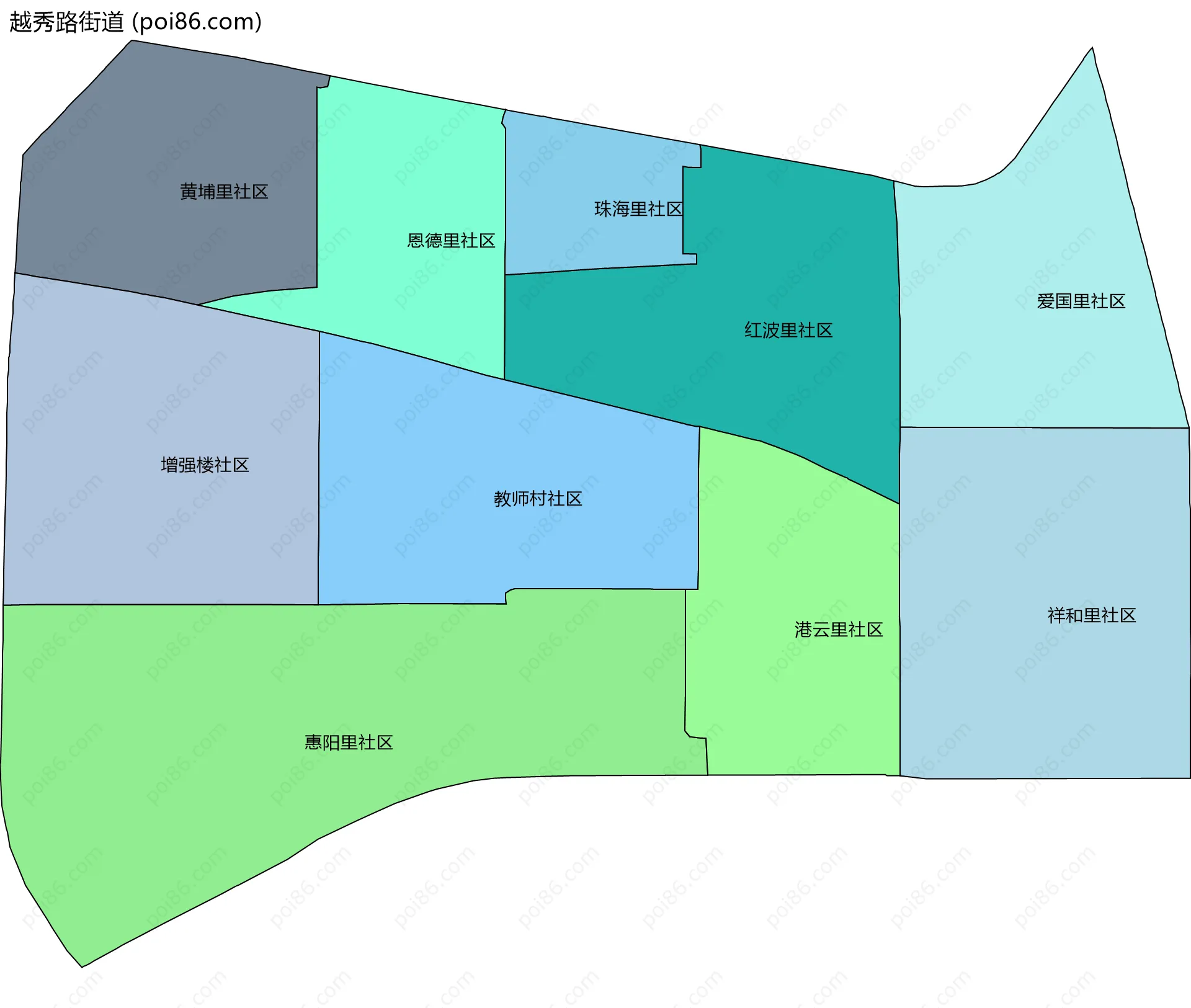 越秀路街道边界地图(五级行政区划)