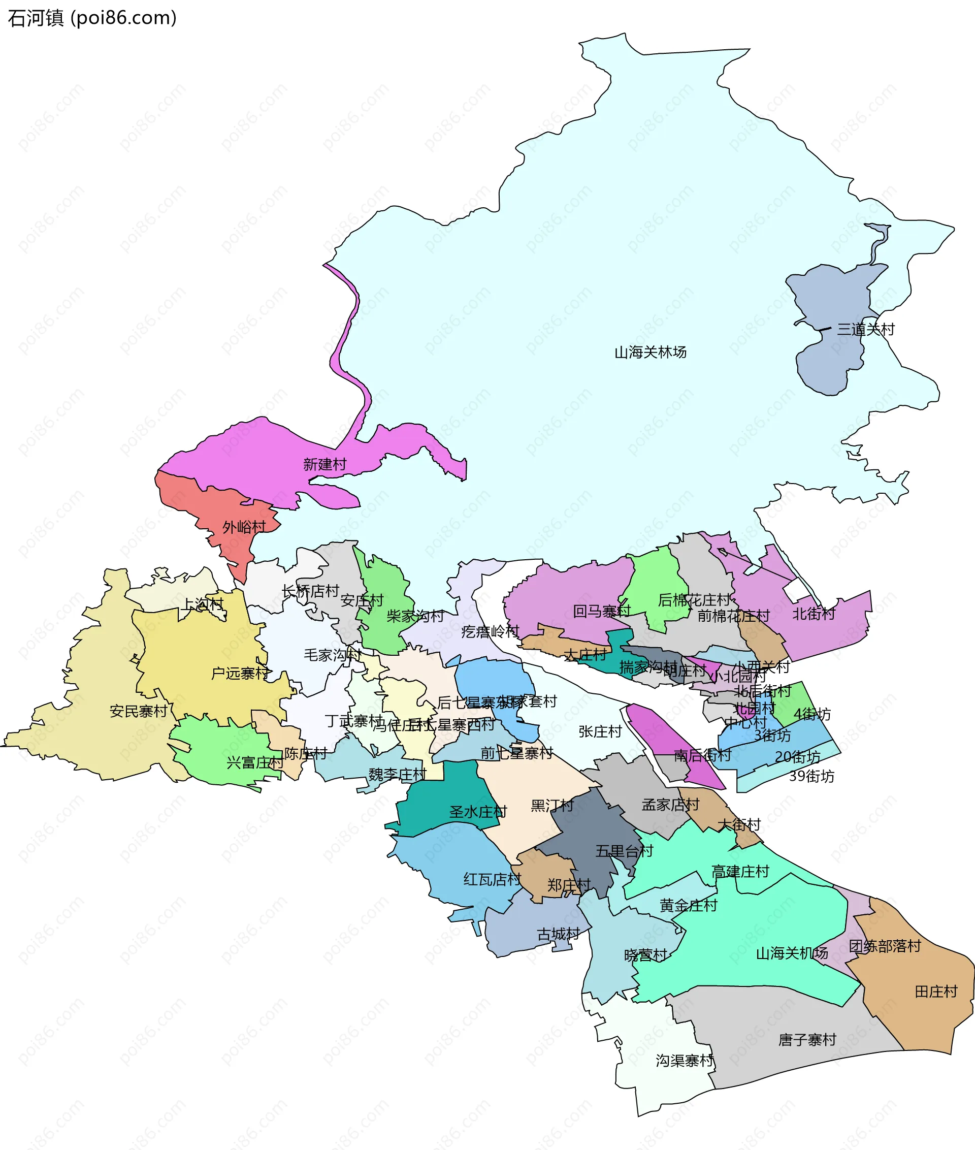 石河镇边界地图(五级行政区划)