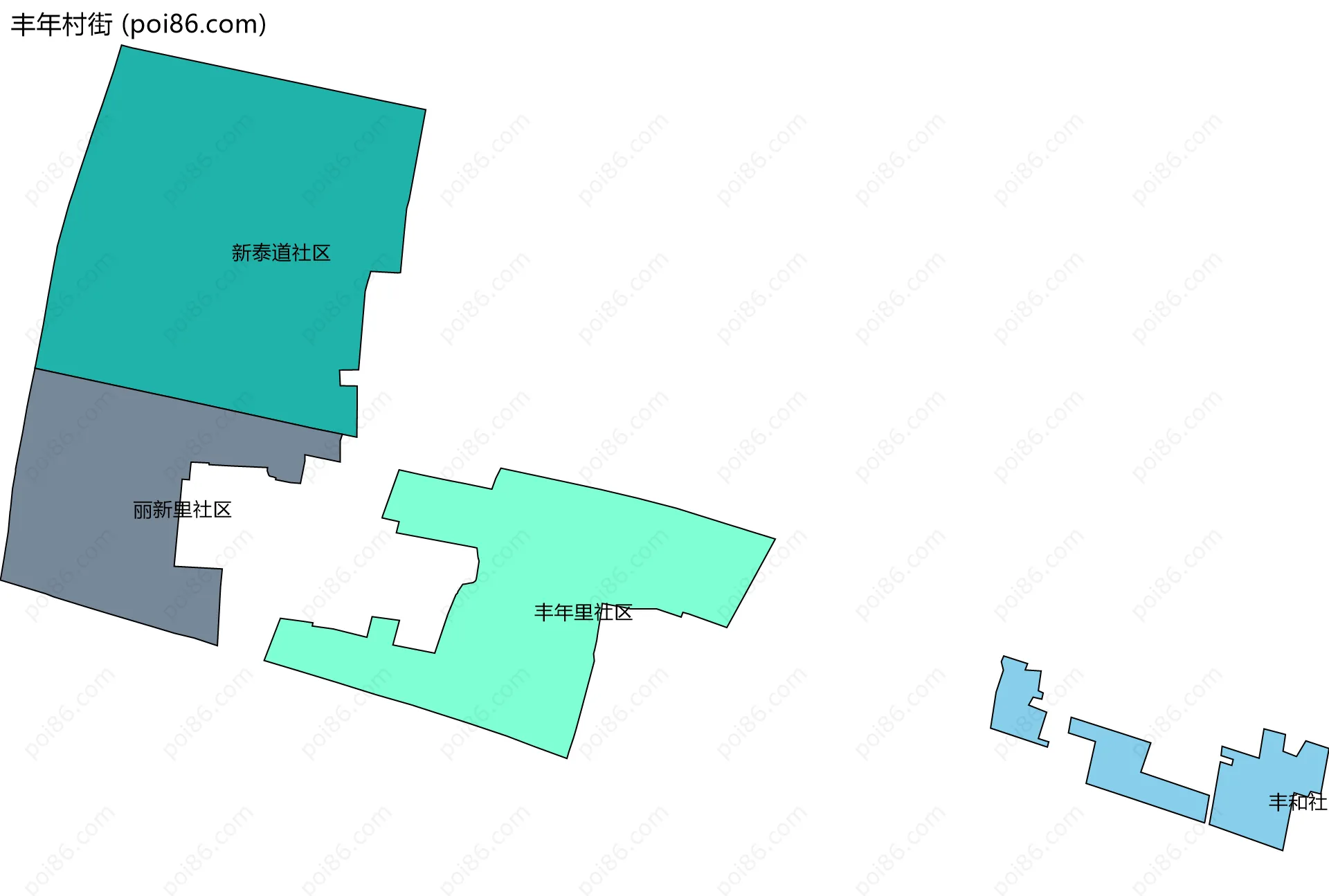 丰年村街边界地图(五级行政区划)