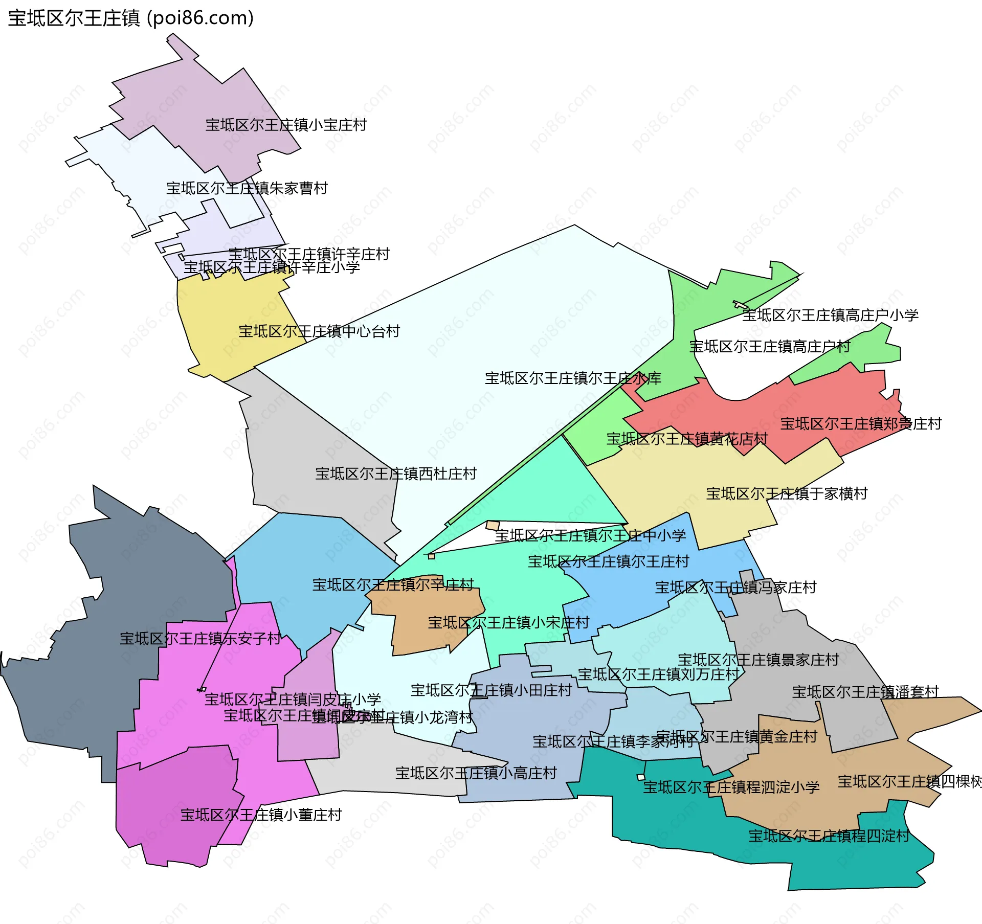 宝坻区尔王庄镇边界地图(五级行政区划)