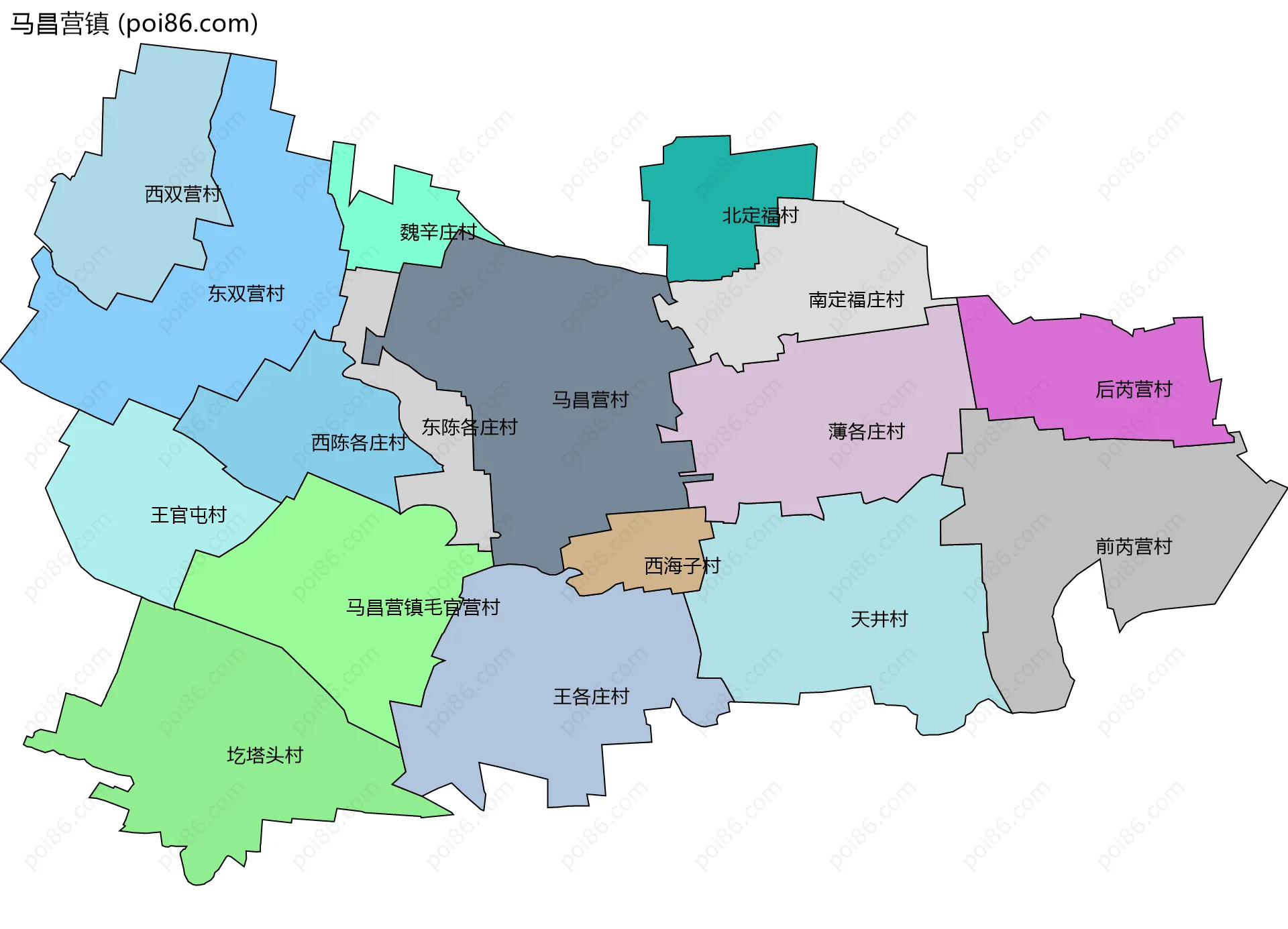 马昌营镇边界地图(五级行政区划)