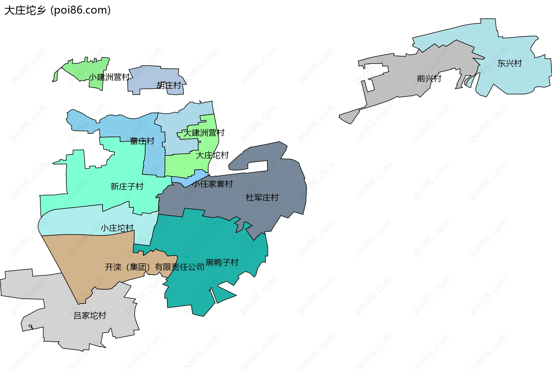 大庄坨乡边界地图(五级行政区划)