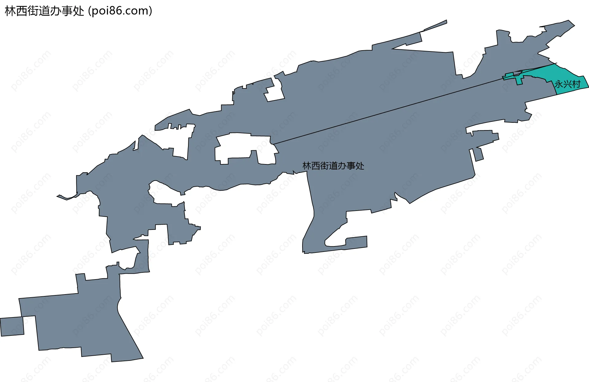 林西街道办事处边界地图(五级行政区划)