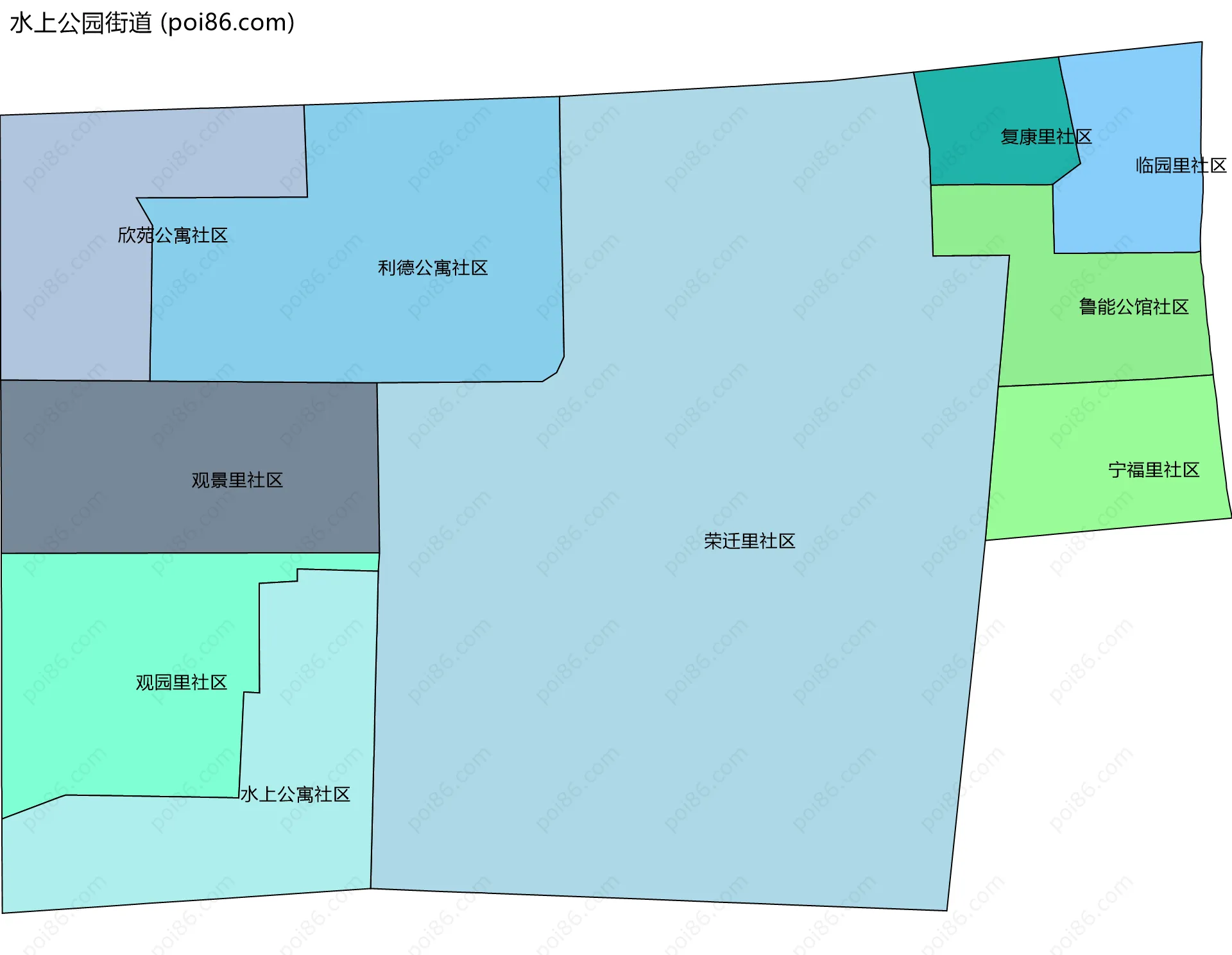 水上公园街道边界地图(五级行政区划)