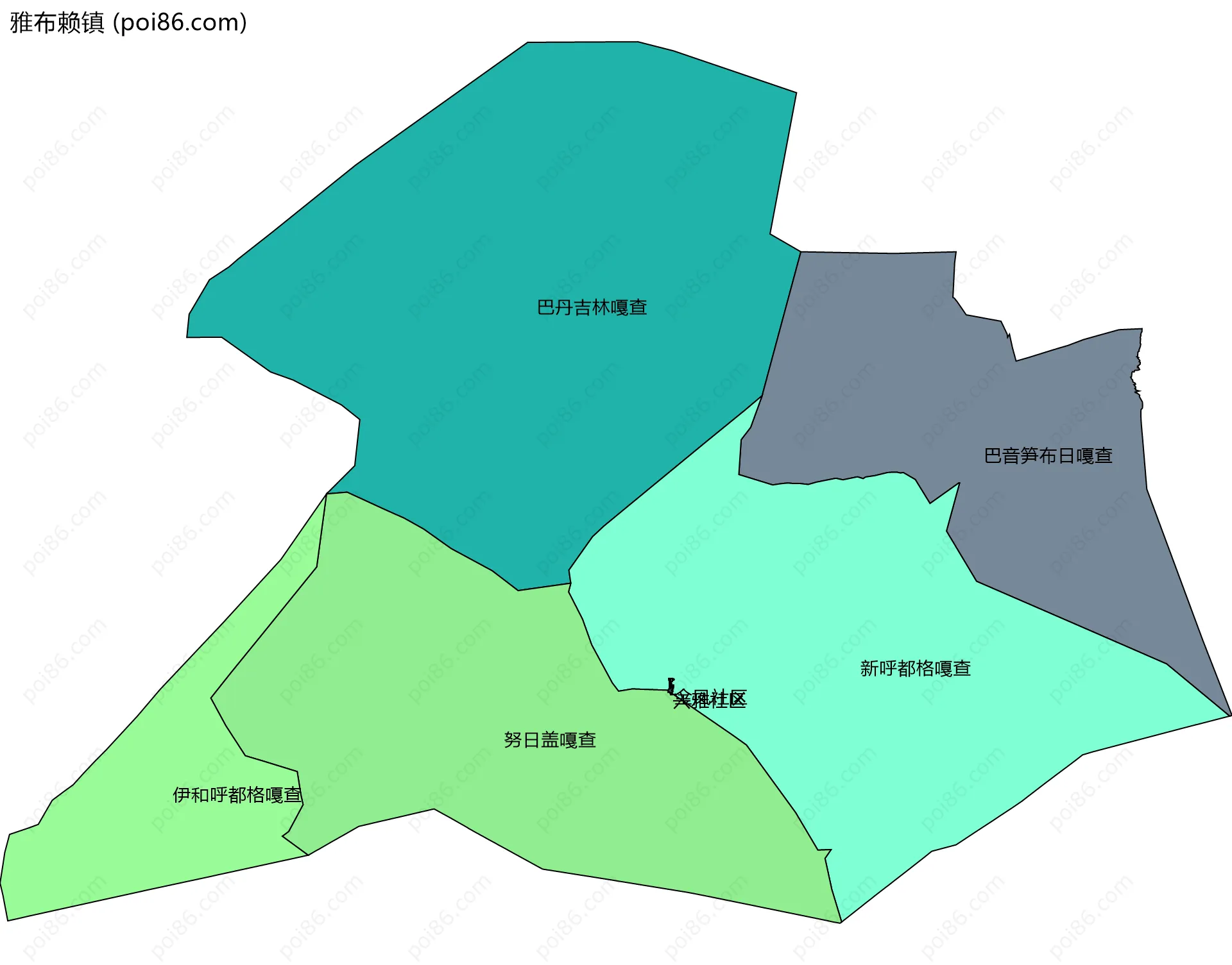 雅布赖镇边界地图(五级行政区划)