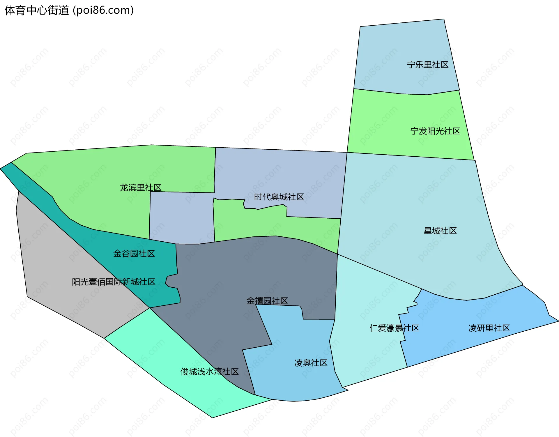 体育中心街道边界地图(五级行政区划)