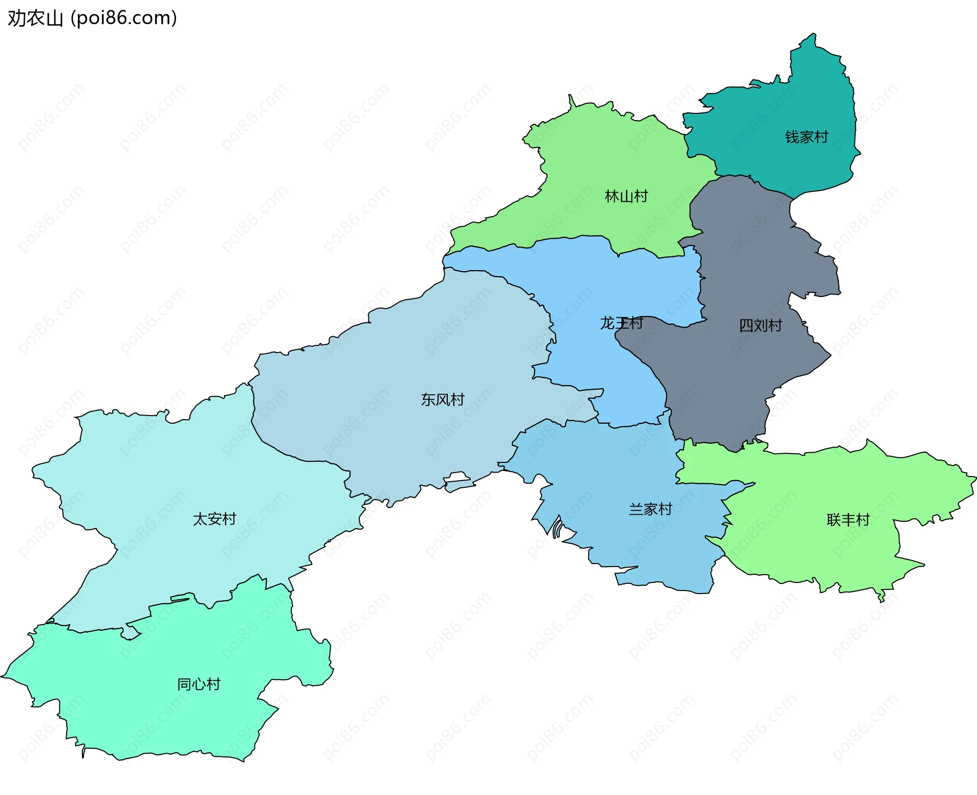 劝农山边界地图(五级行政区划)