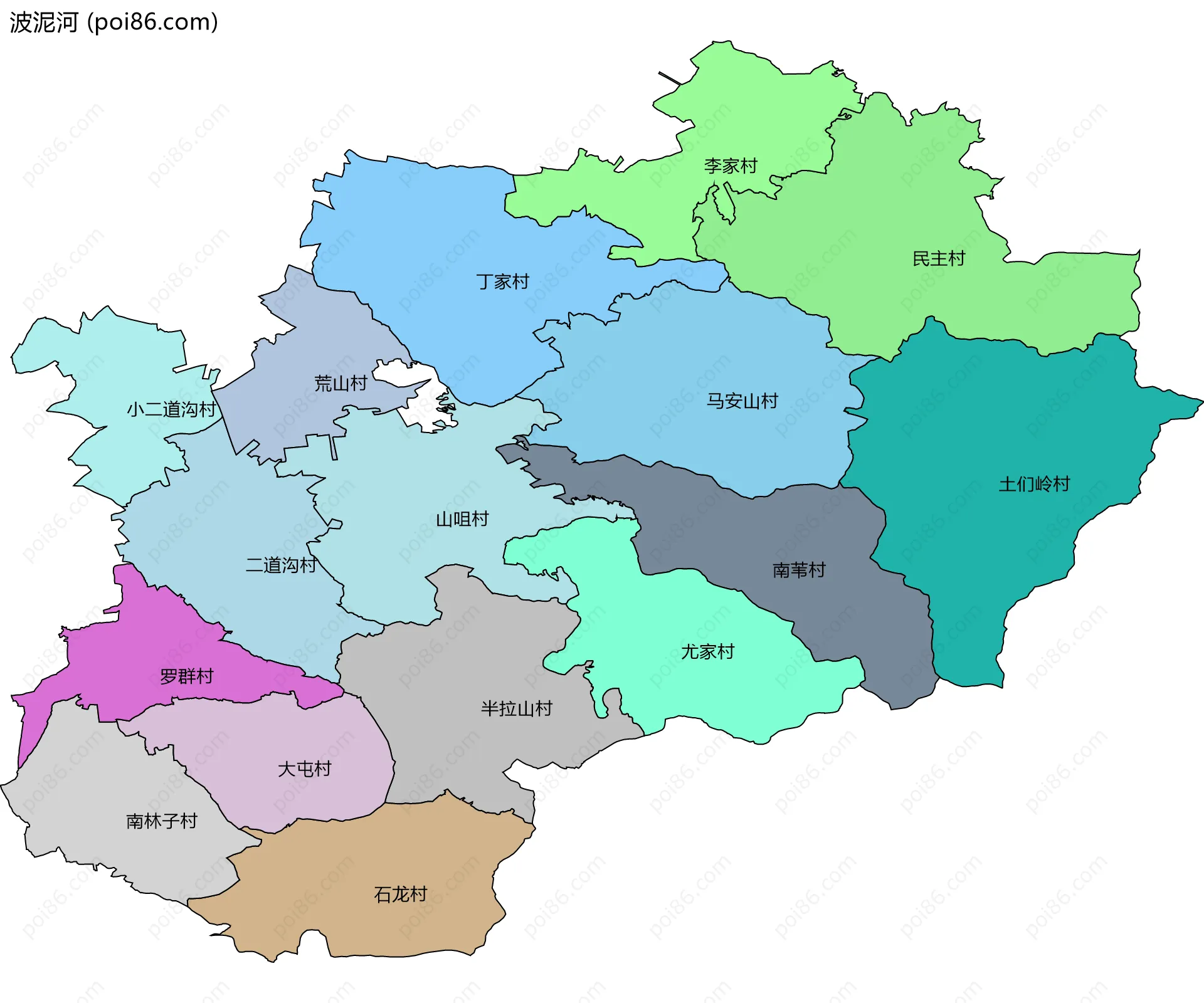 波泥河边界地图(五级行政区划)