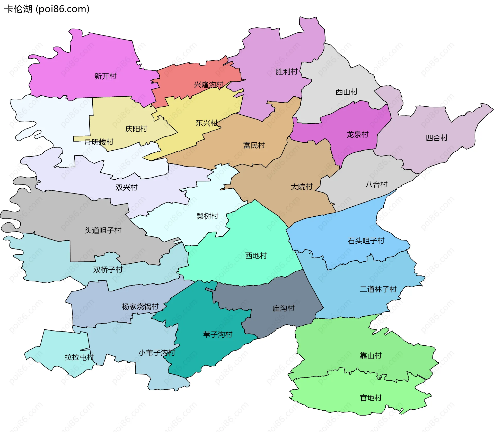 卡伦湖边界地图(五级行政区划)