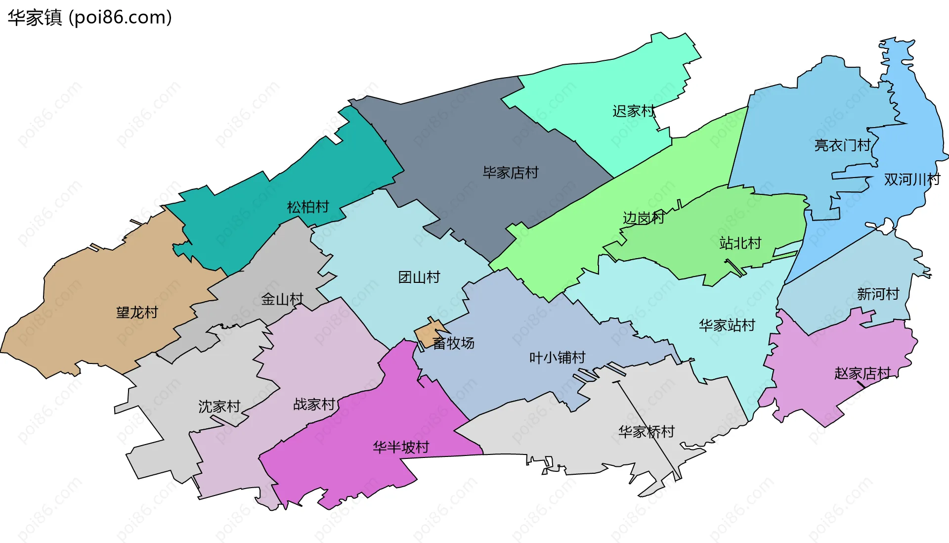 华家镇边界地图(五级行政区划)