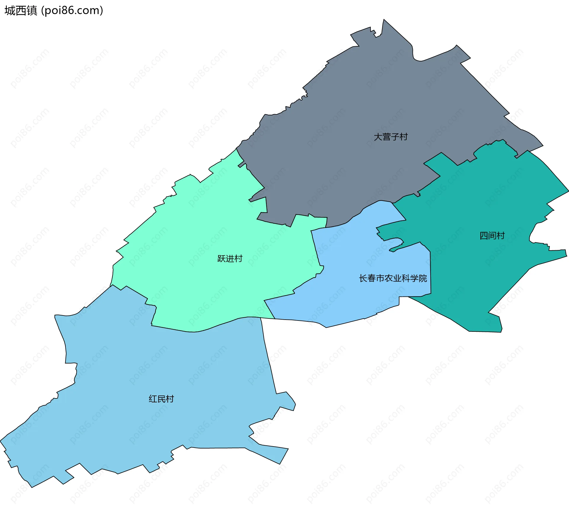 城西镇边界地图(五级行政区划)