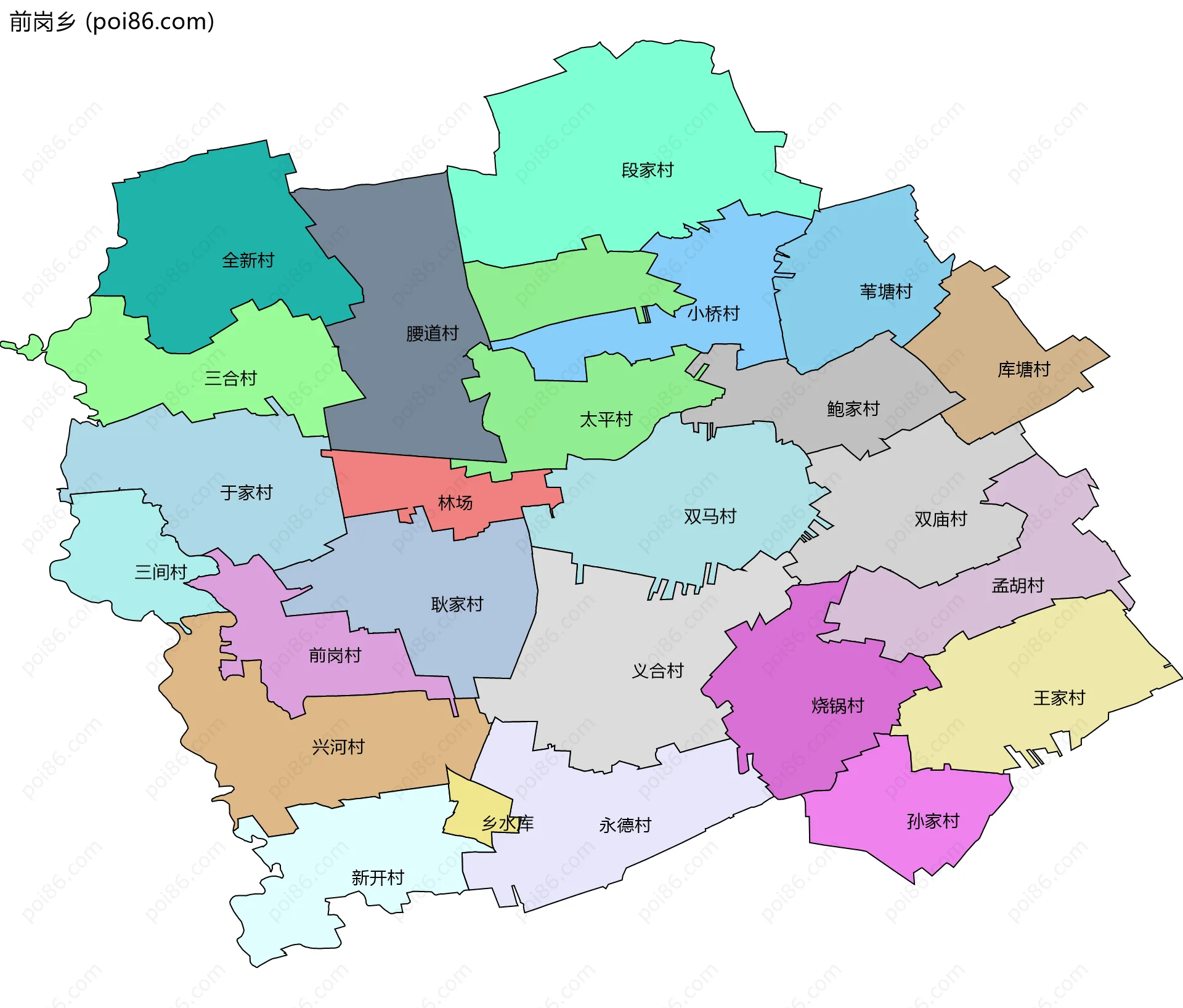 前岗乡边界地图(五级行政区划)