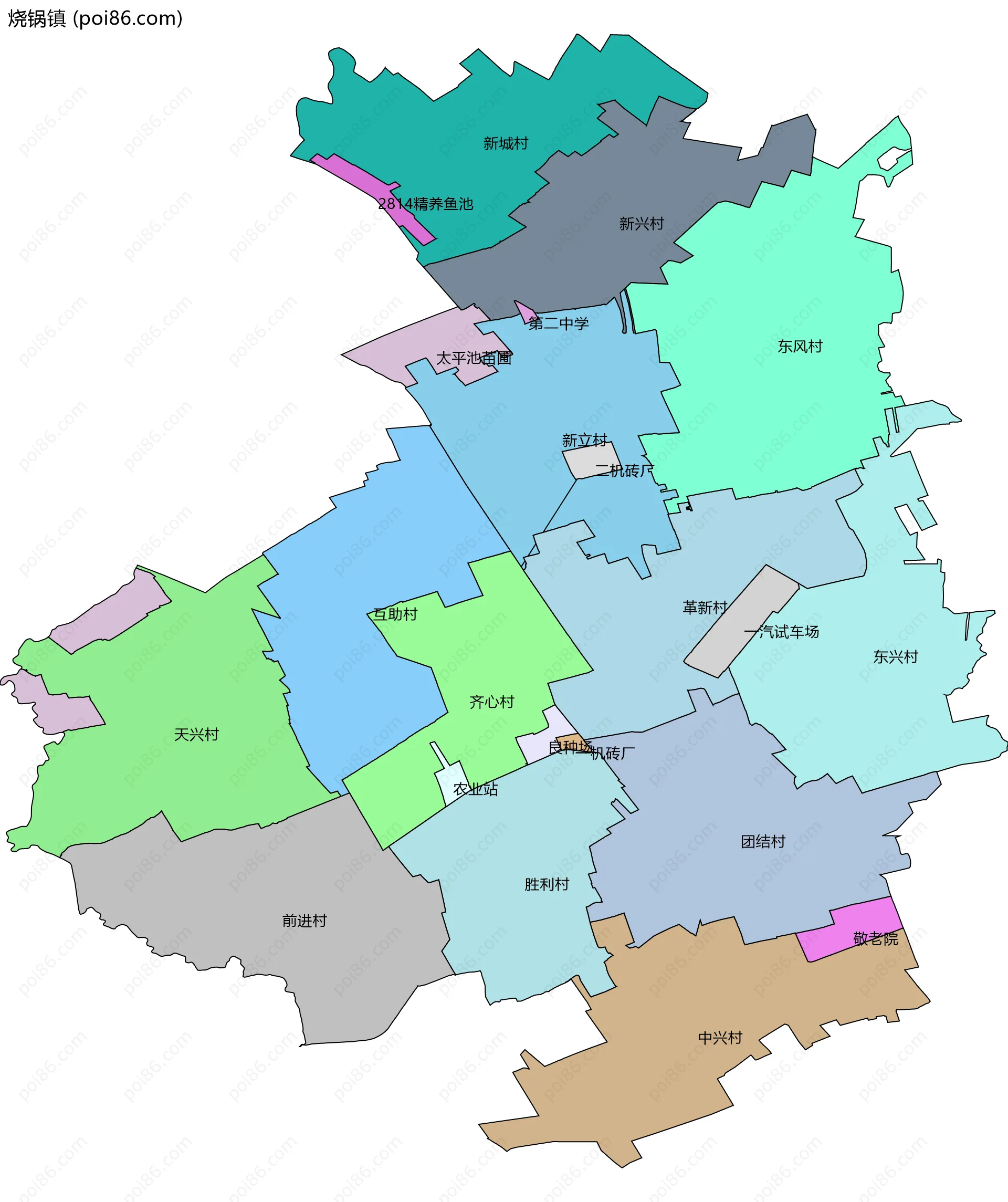 烧锅镇边界地图(五级行政区划)