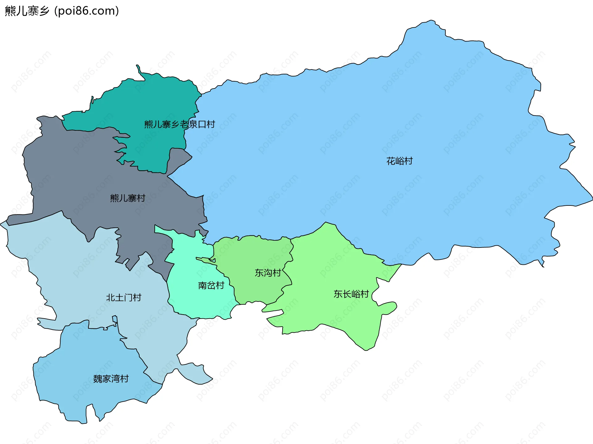 熊儿寨乡边界地图(五级行政区划)