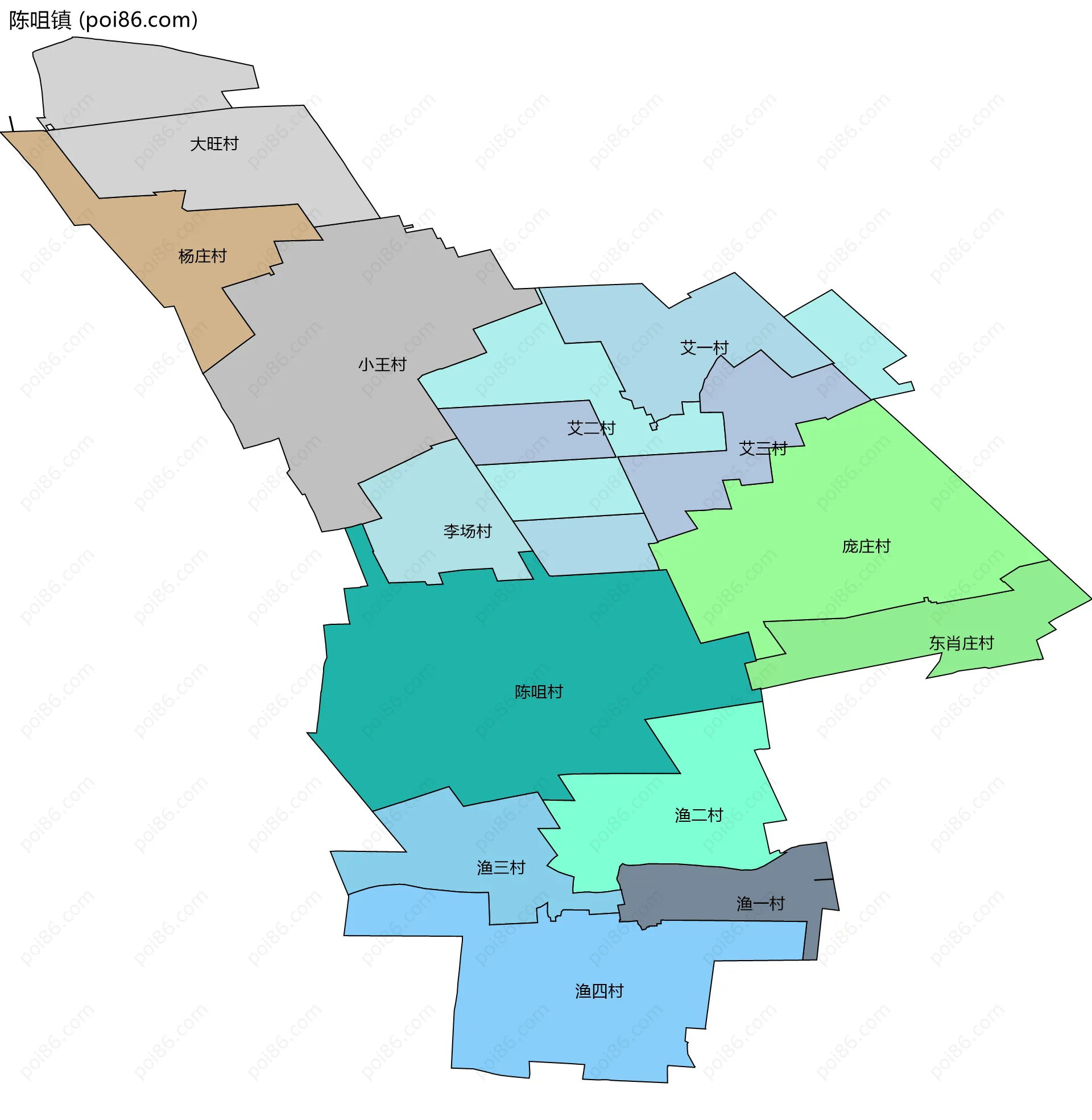 陈咀镇边界地图(五级行政区划)