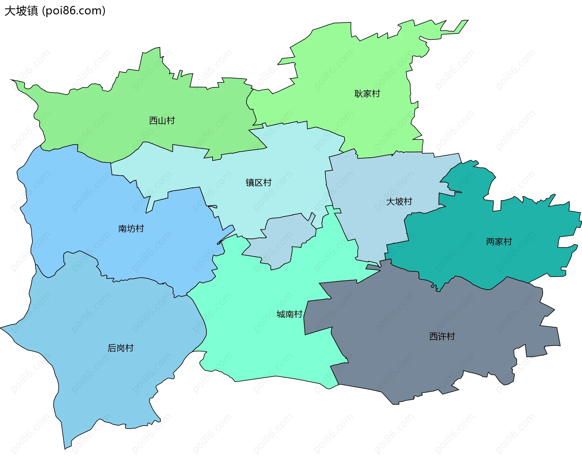 大坡镇边界地图(五级行政区划)