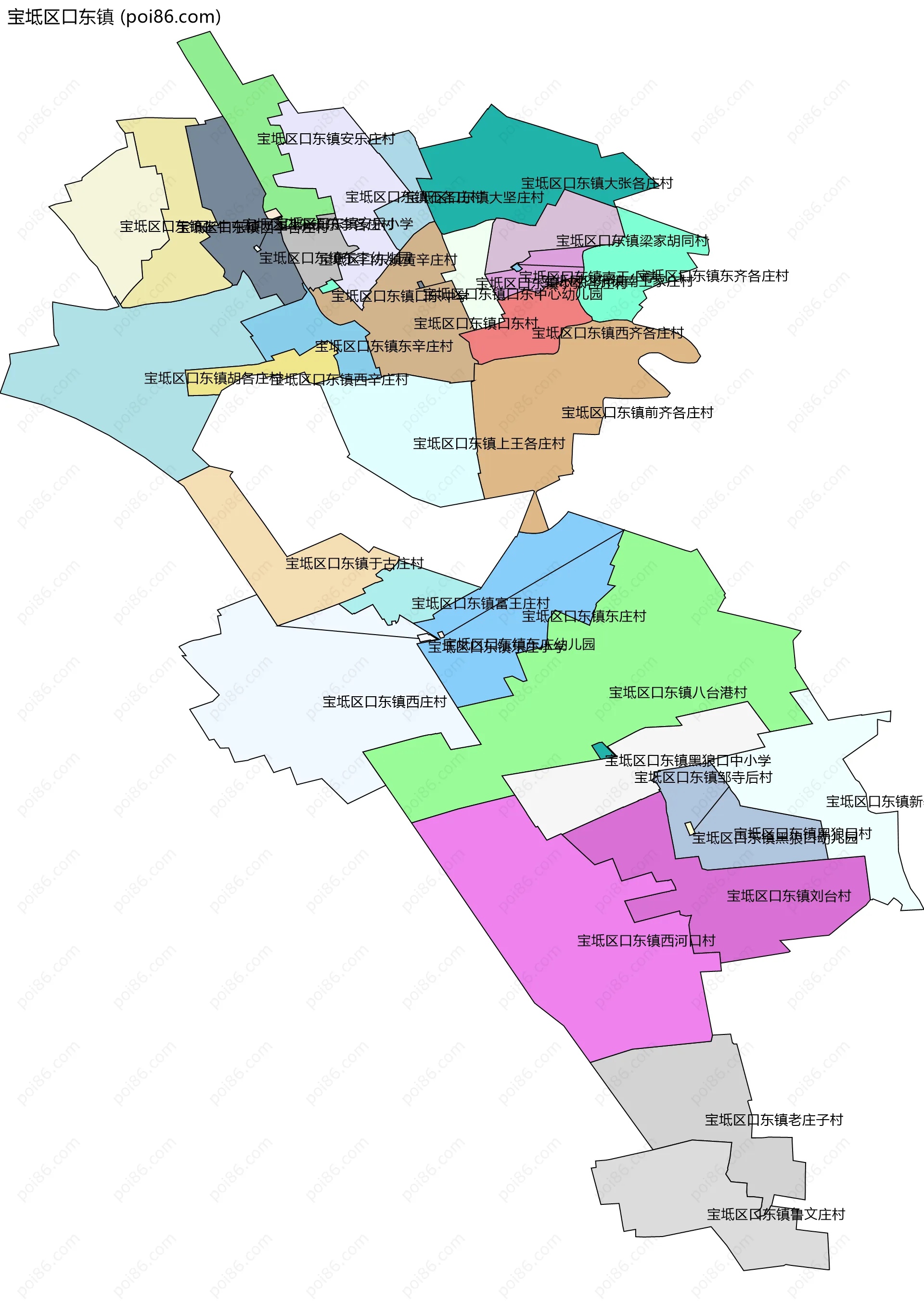 宝坻区口东镇边界地图(五级行政区划)