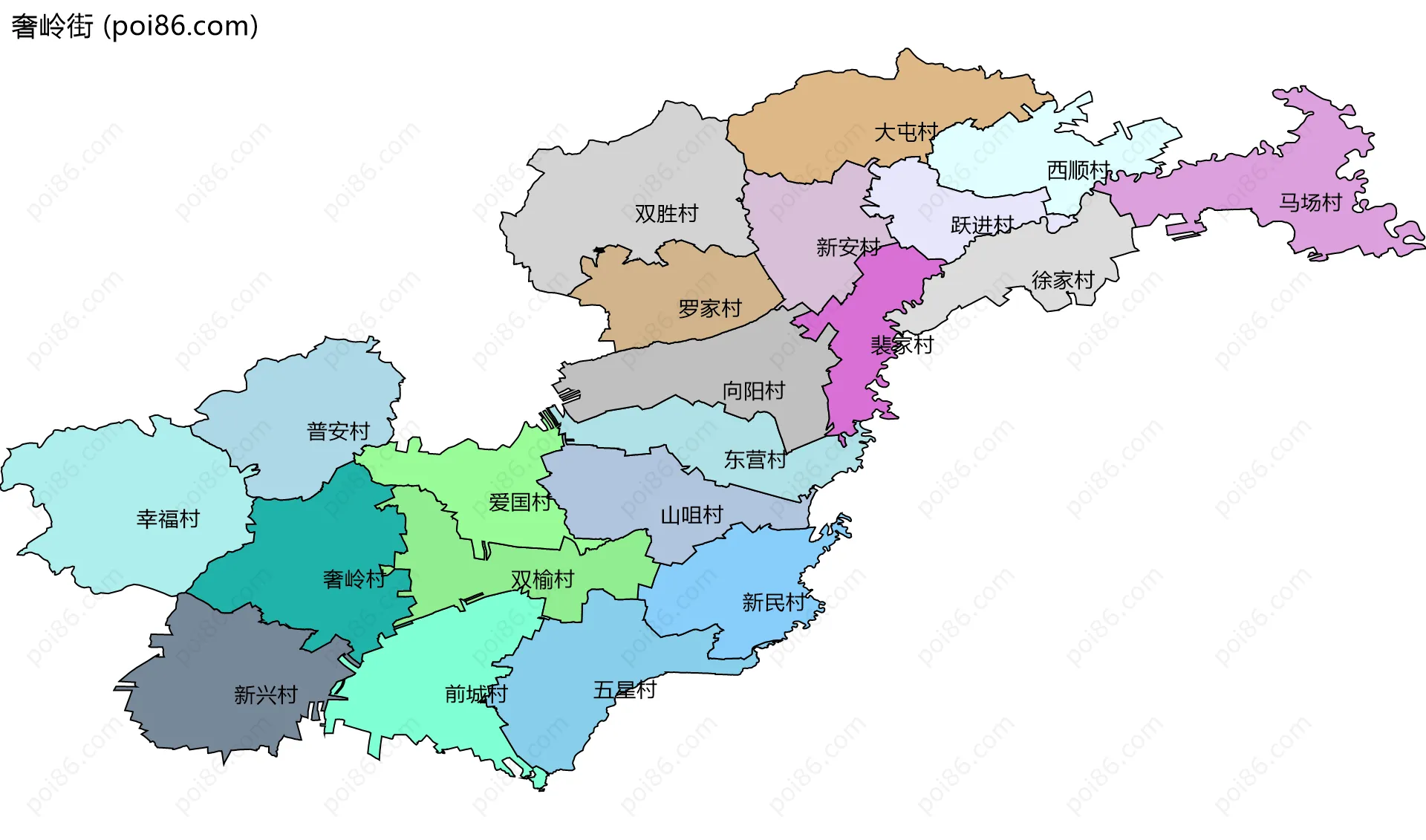 奢岭街边界地图(五级行政区划)