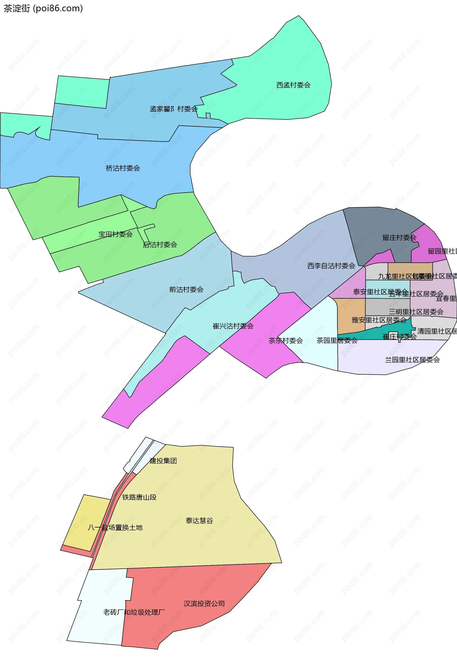 茶淀街边界地图(五级行政区划)