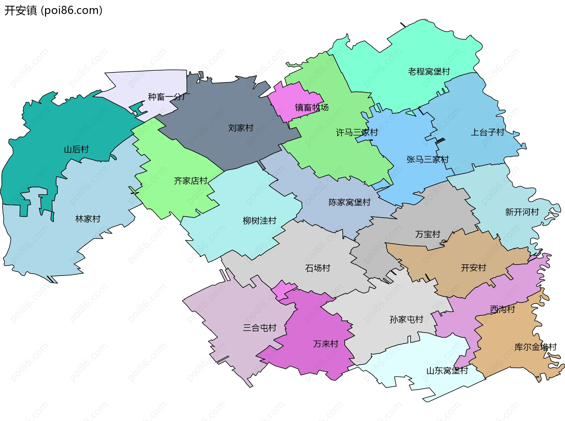 开安镇边界地图(五级行政区划)