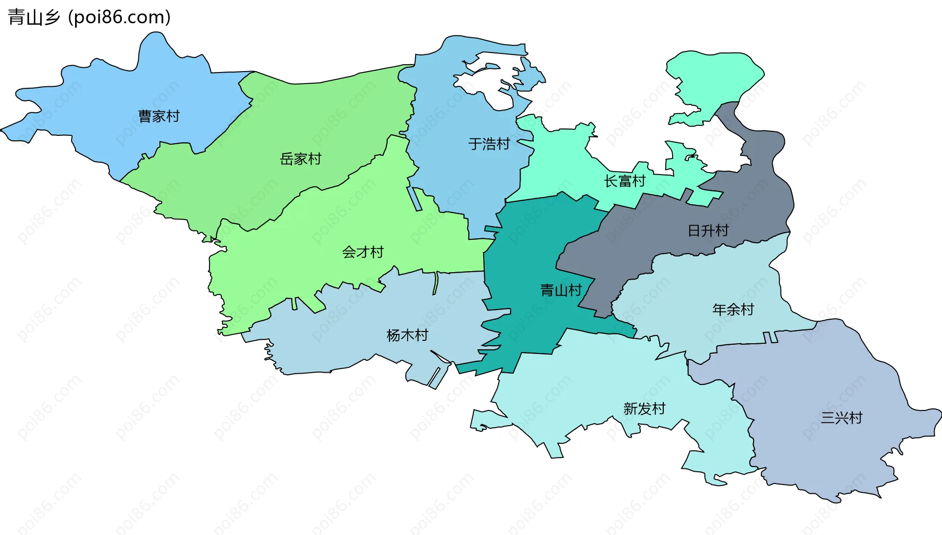 青山乡边界地图(五级行政区划)