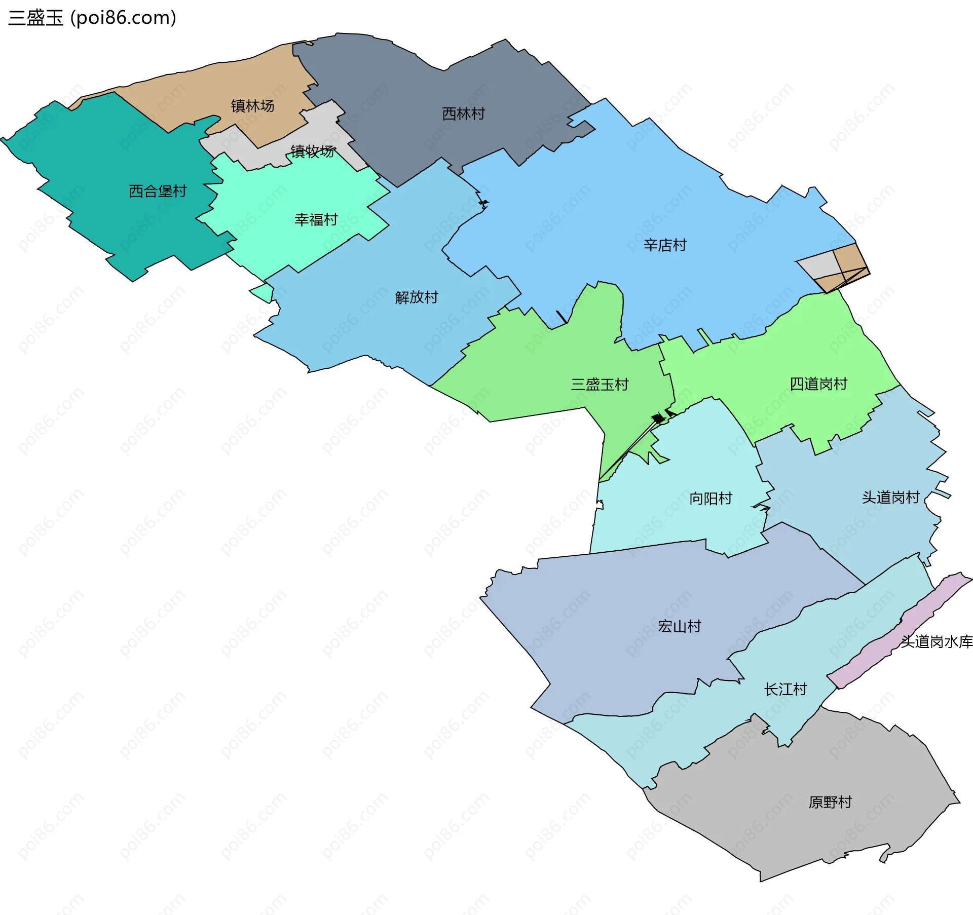 三盛玉边界地图(五级行政区划)