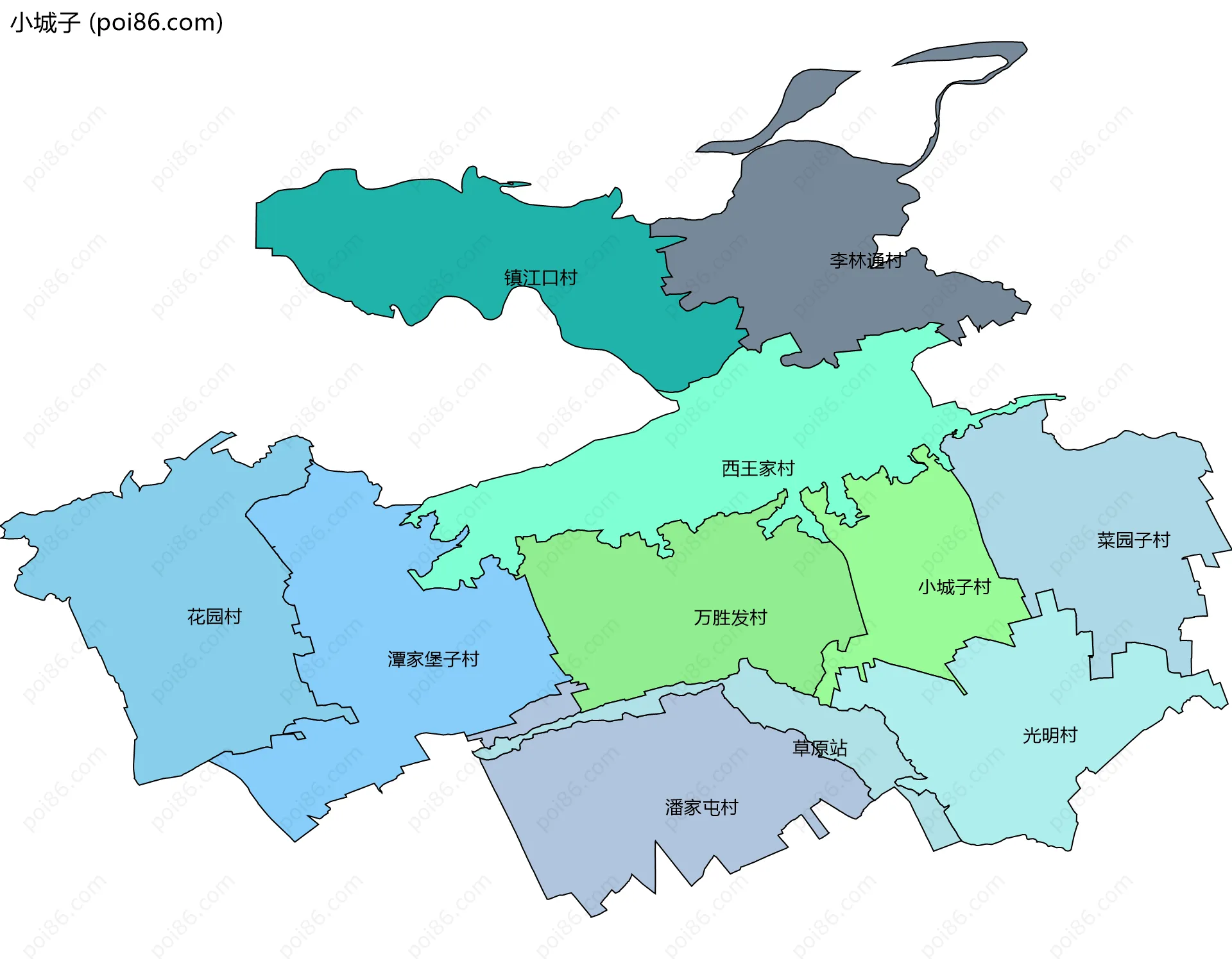 小城子边界地图(五级行政区划)