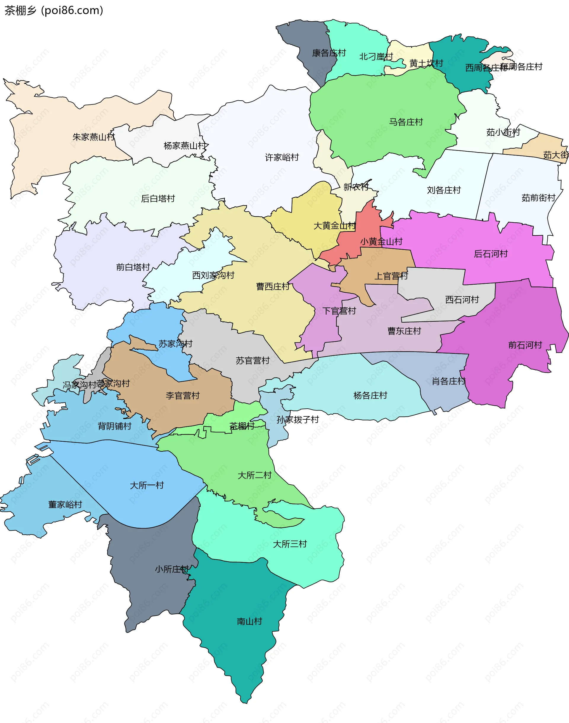 茶棚乡边界地图(五级行政区划)