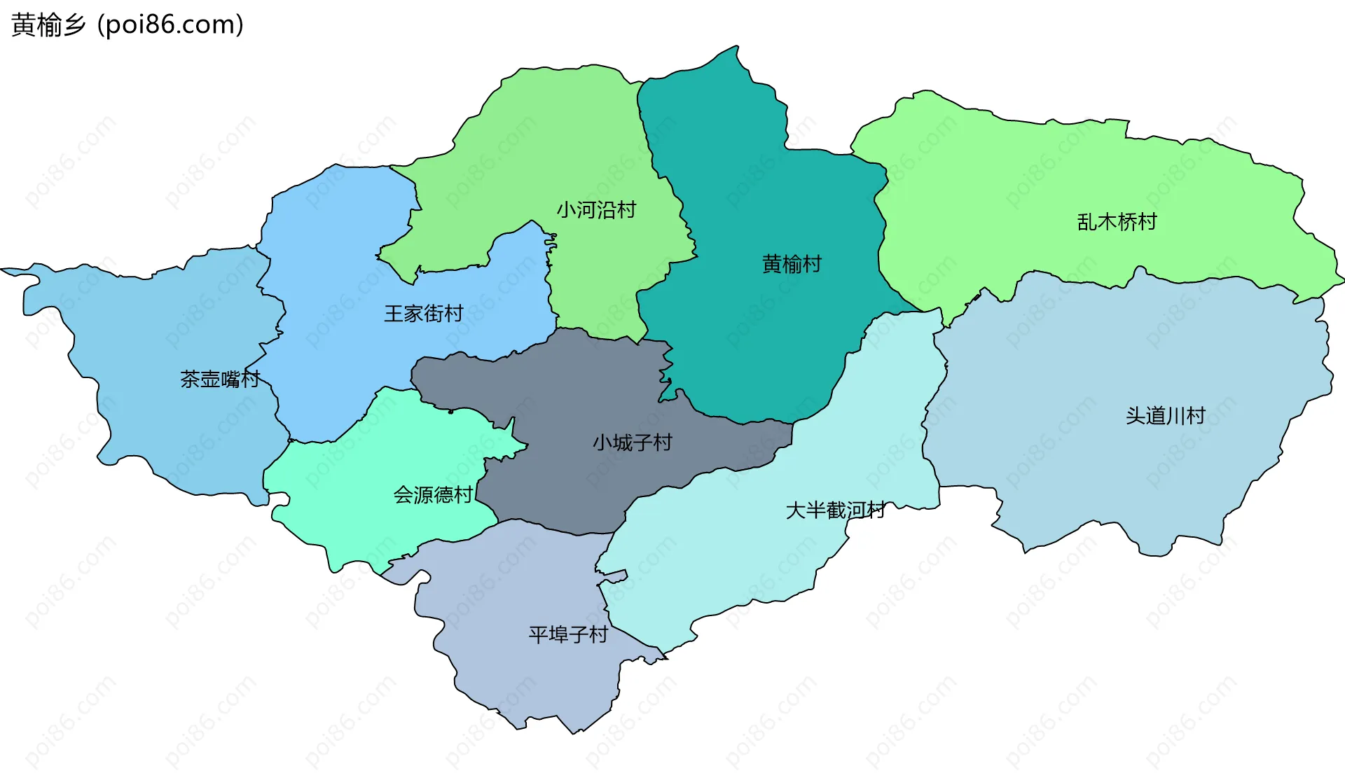 黄榆乡边界地图(五级行政区划)