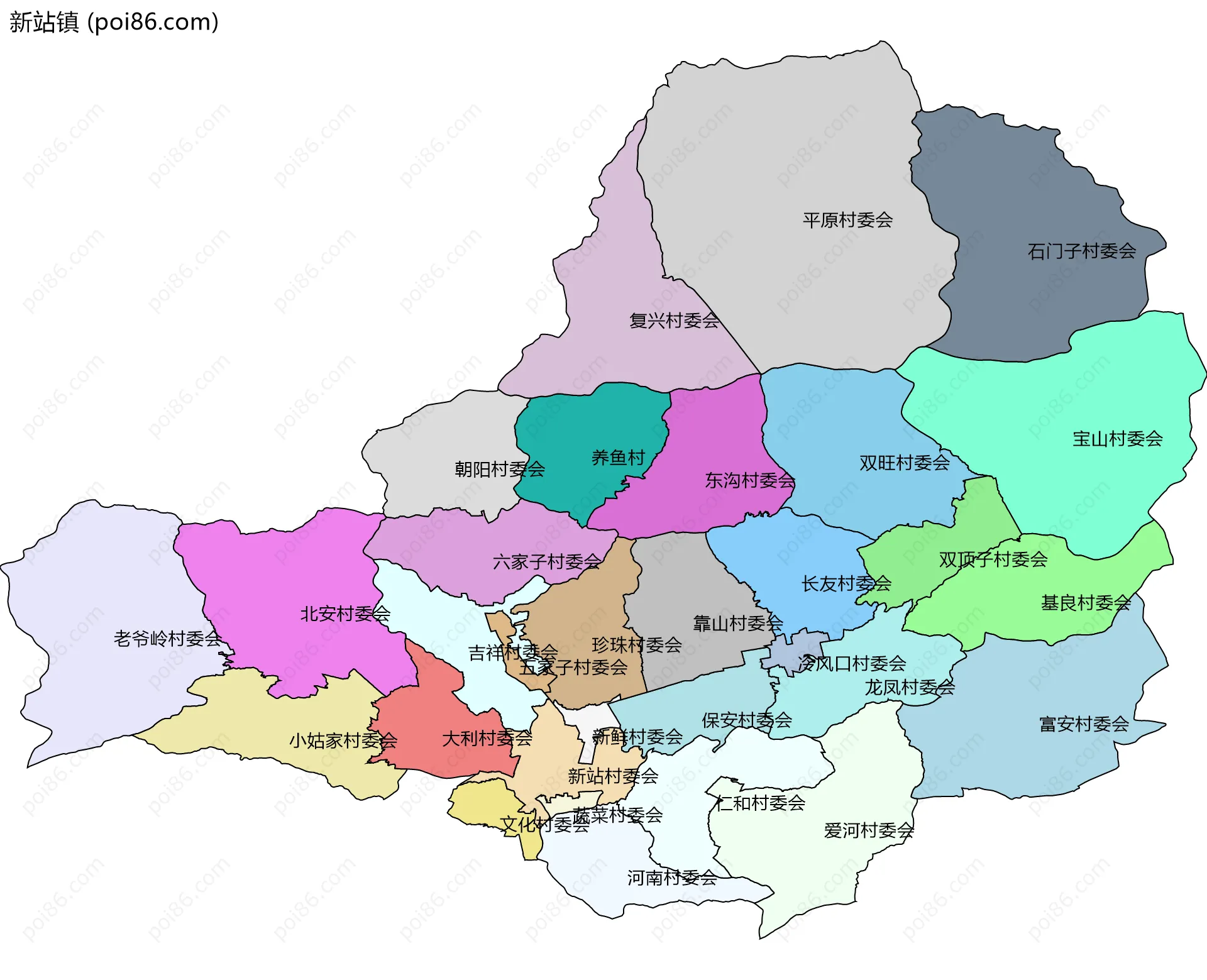 新站镇边界地图(五级行政区划)