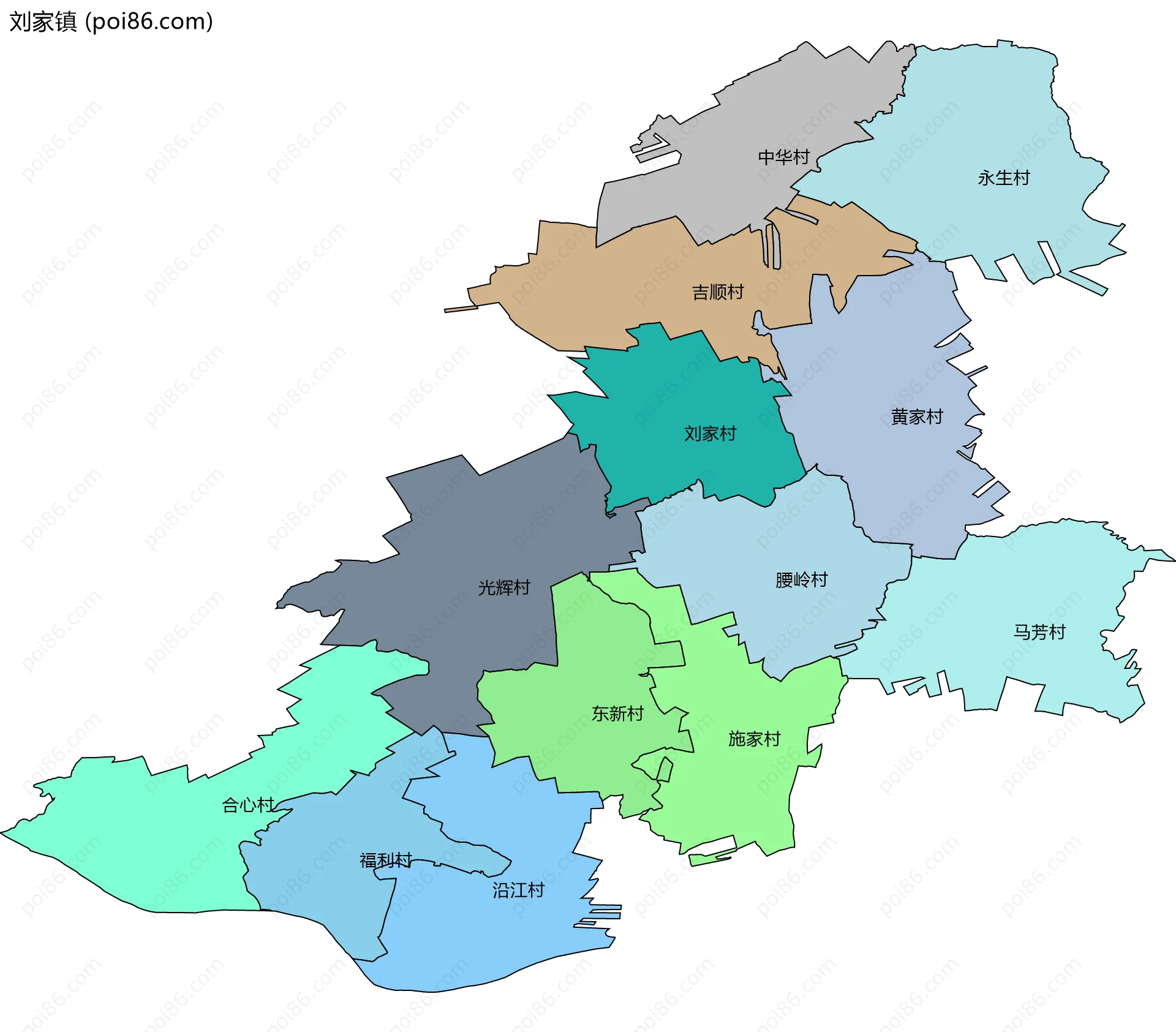 刘家镇边界地图(五级行政区划)