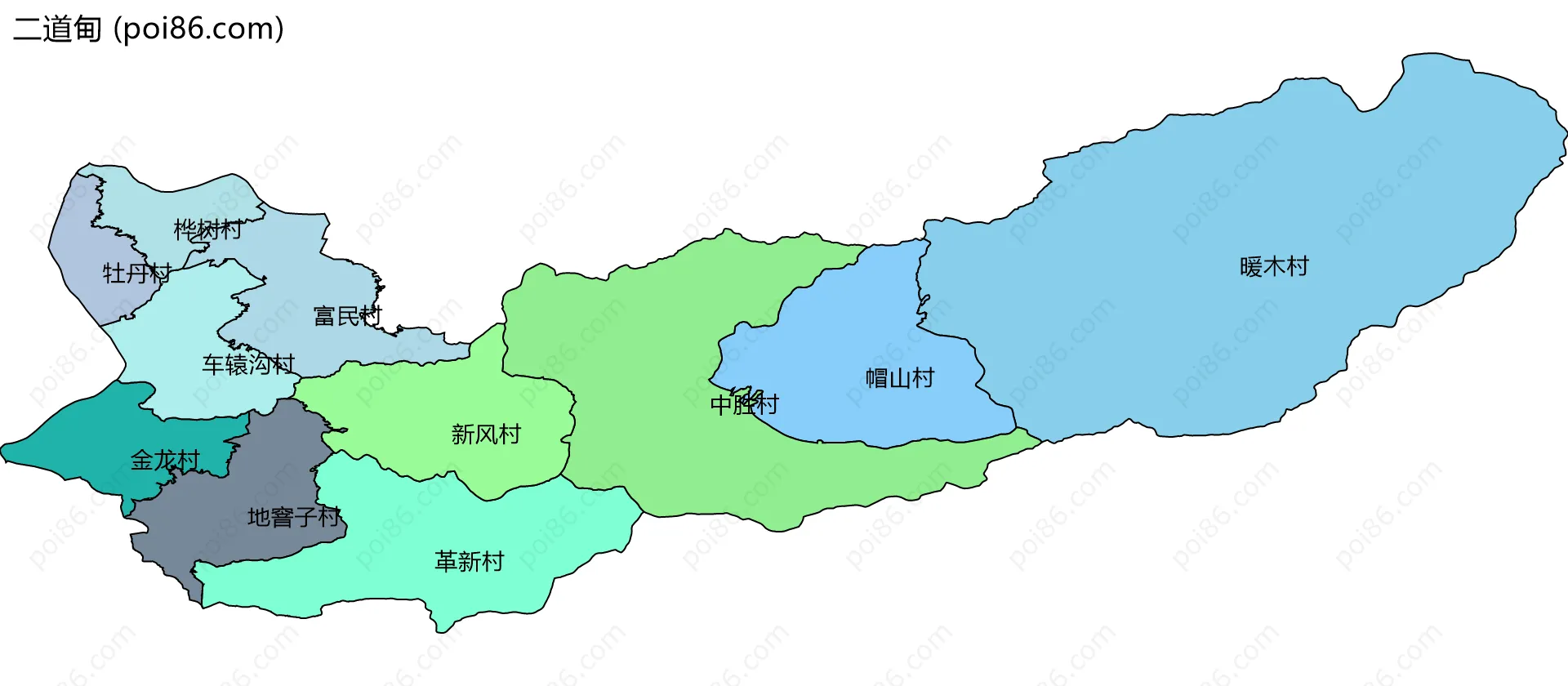 二道甸边界地图(五级行政区划)