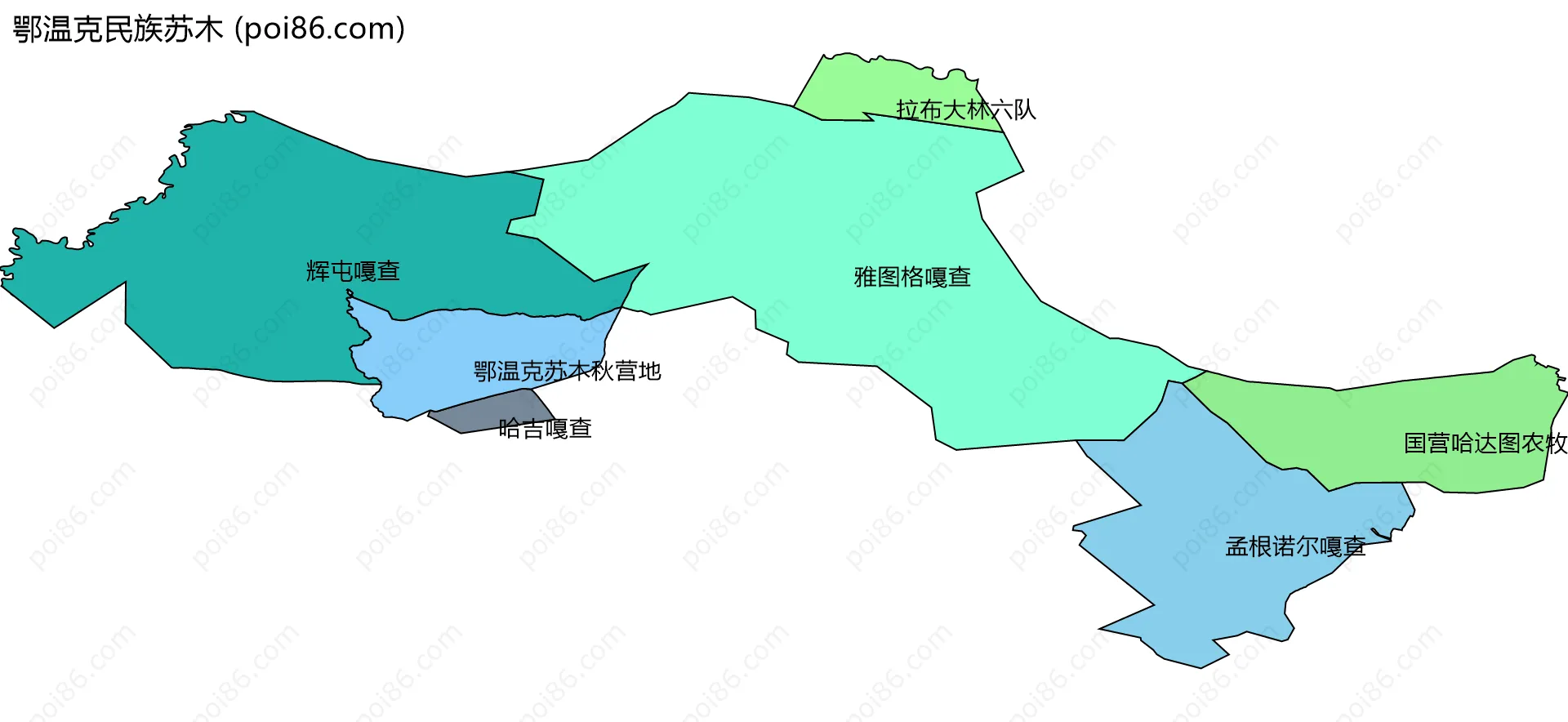 鄂温克民族苏木边界地图(五级行政区划)