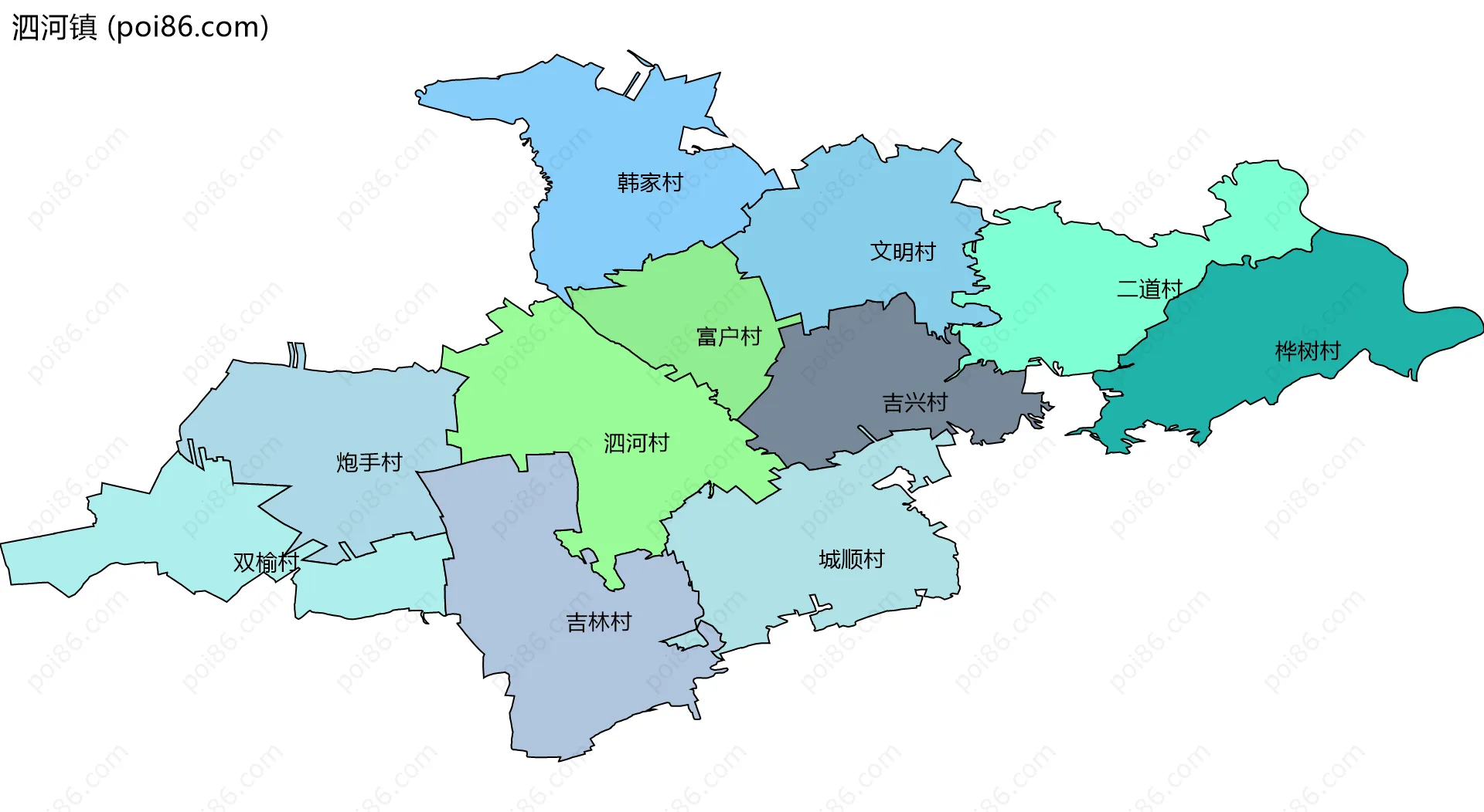 泗河镇边界地图(五级行政区划)