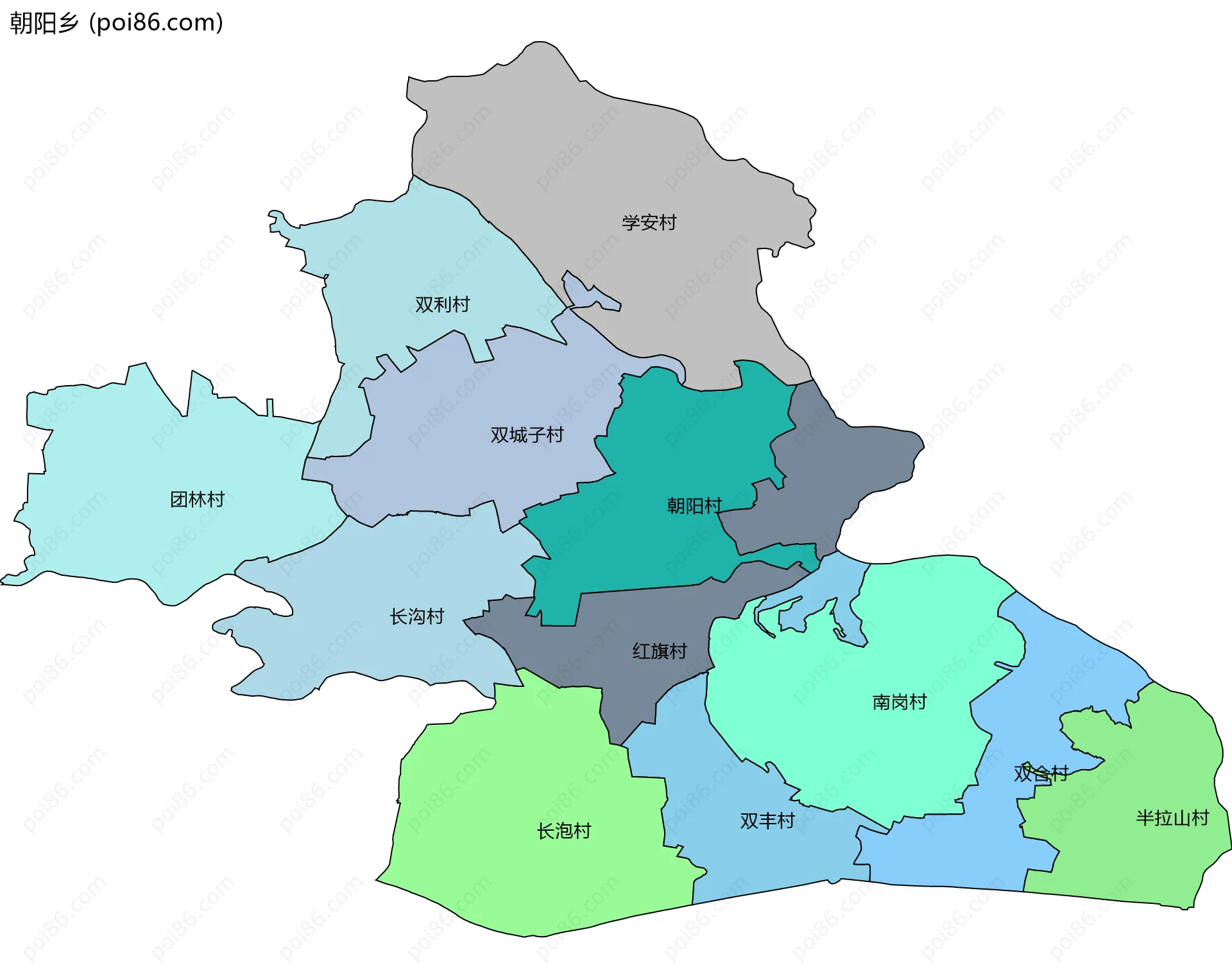 朝阳乡边界地图(五级行政区划)