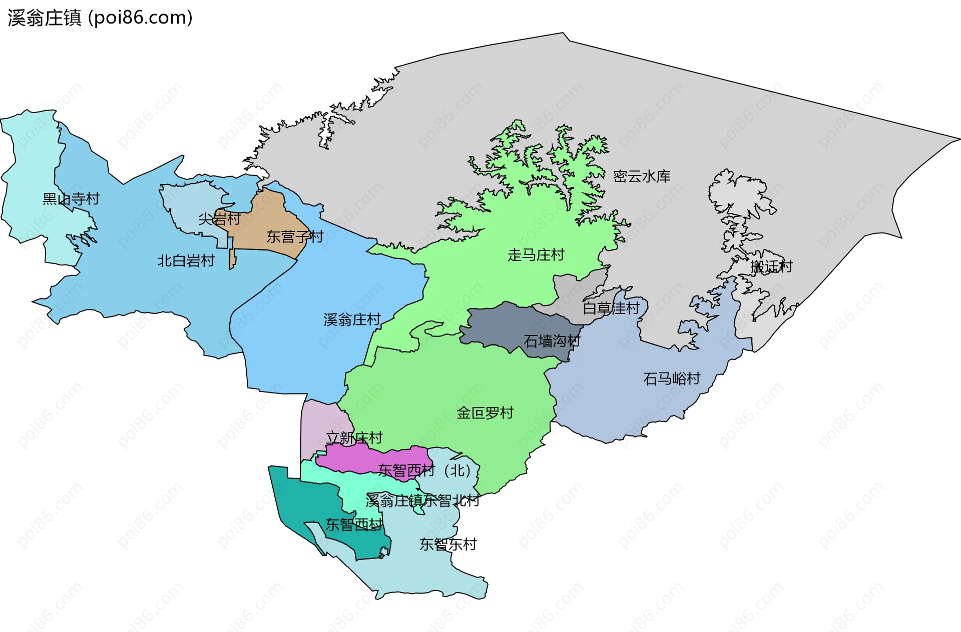 溪翁庄镇边界地图(五级行政区划)