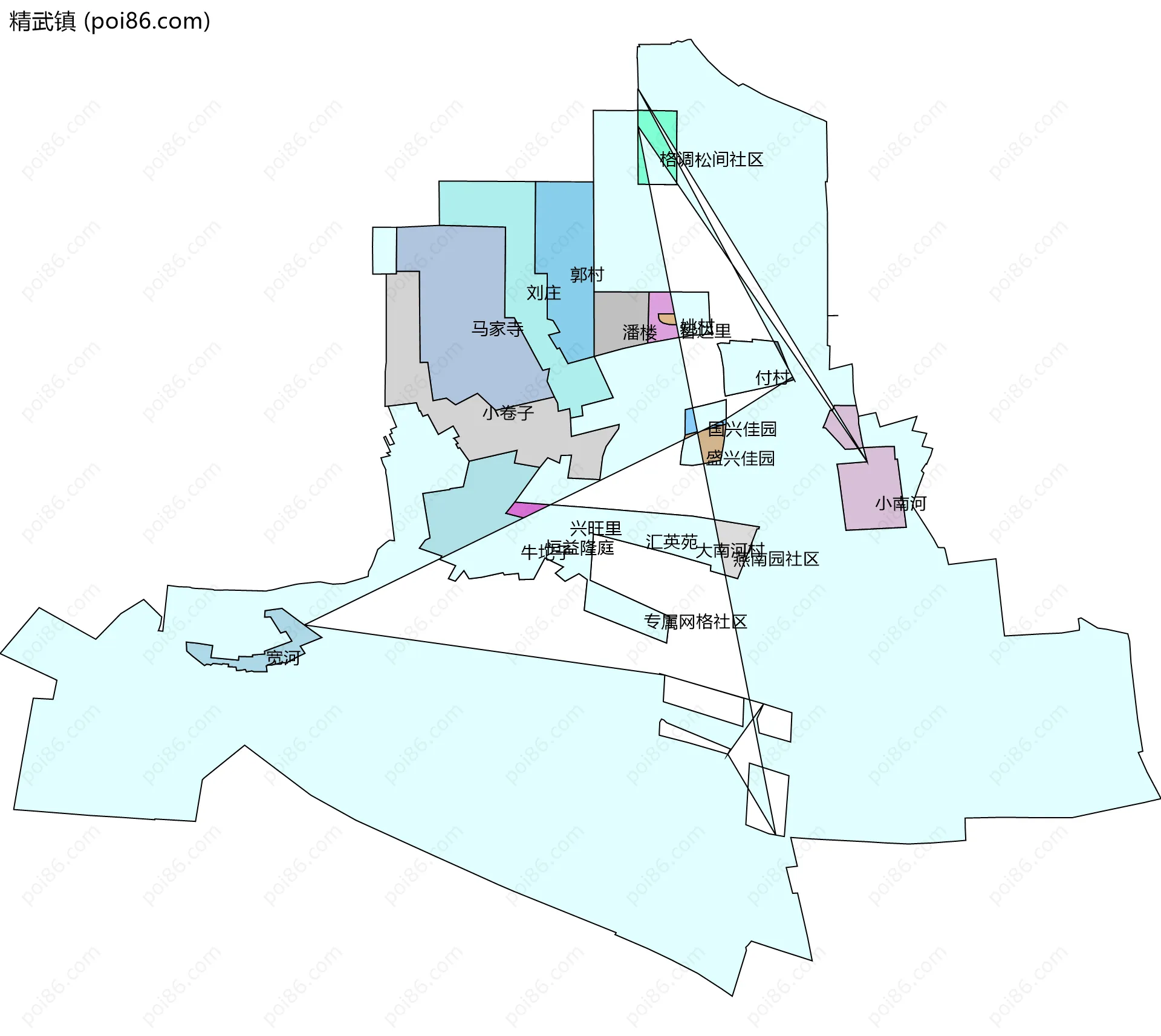 精武镇边界地图(五级行政区划)