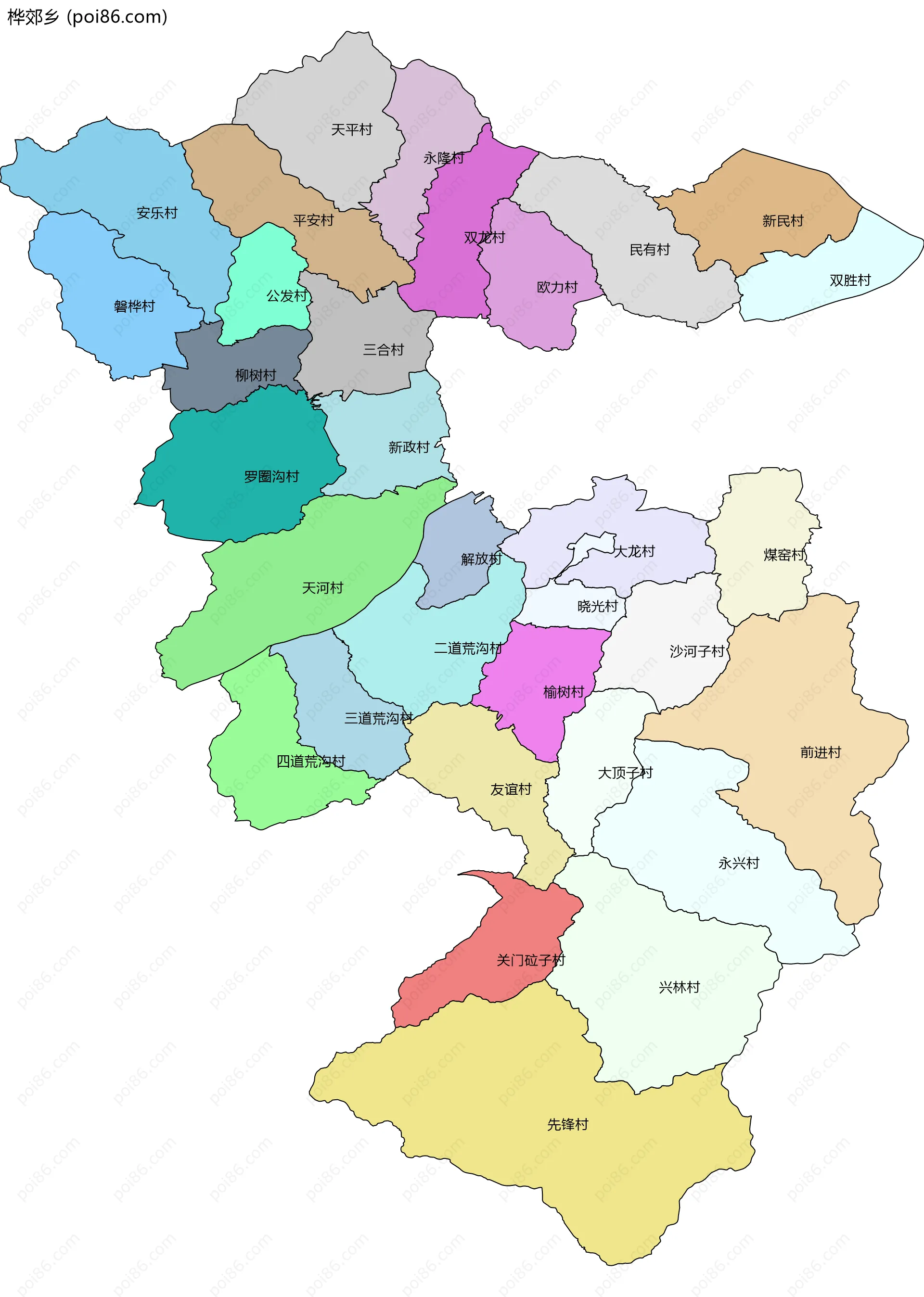桦郊乡边界地图(五级行政区划)