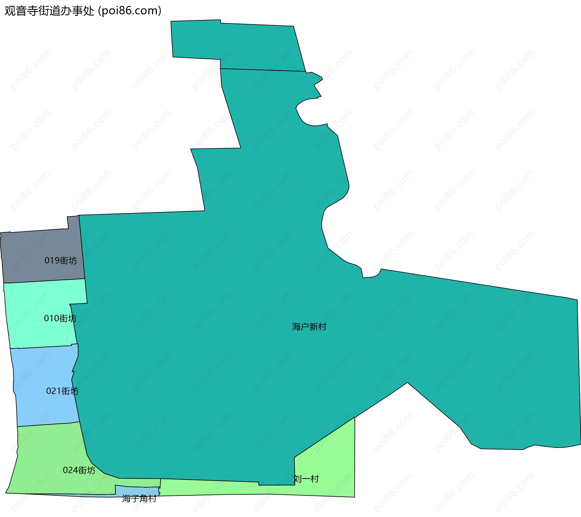 观音寺街道办事处边界地图(五级行政区划)