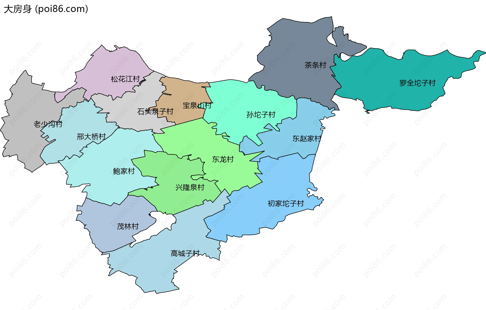 大房身边界地图(五级行政区划)